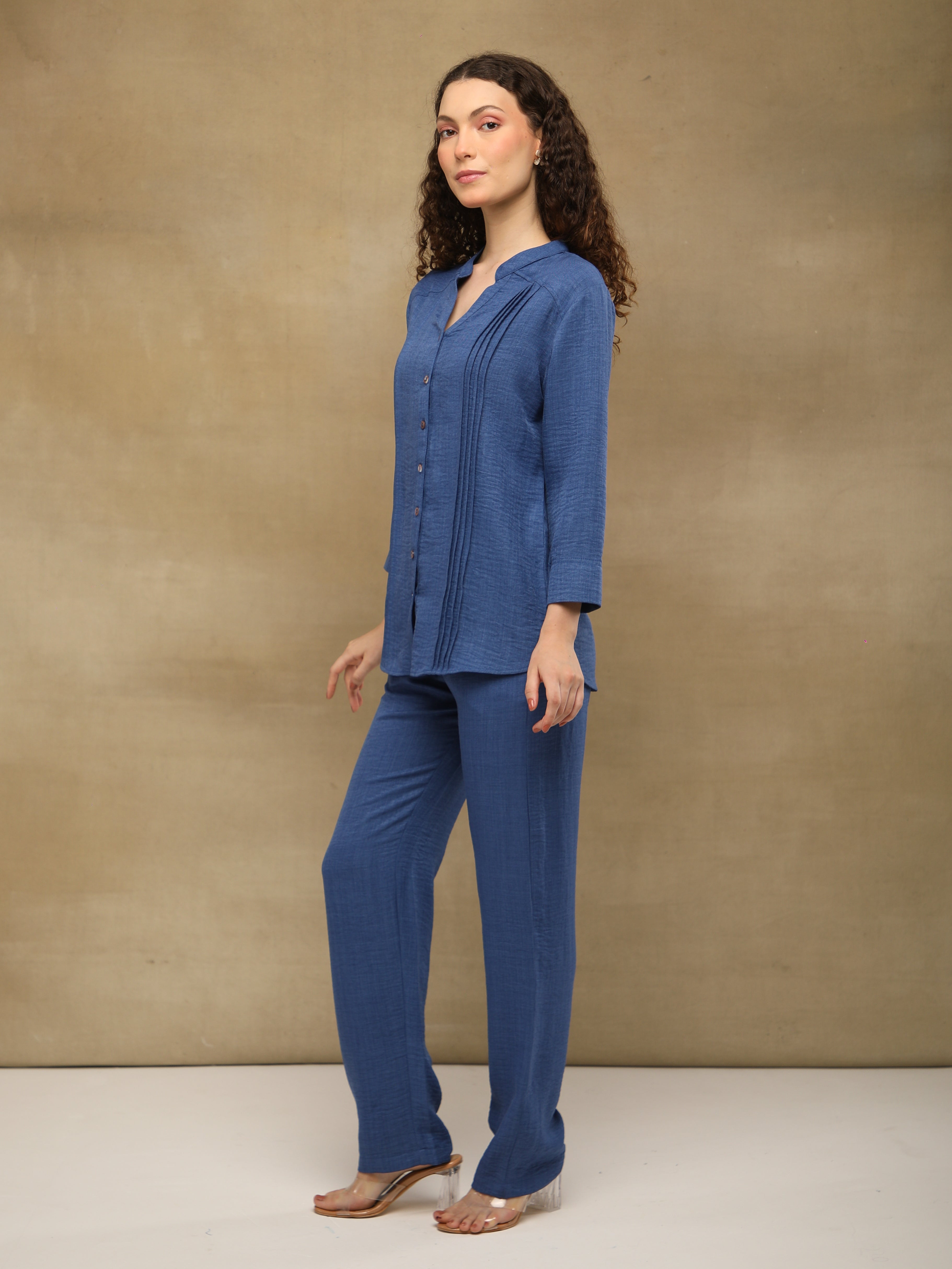Pintuck Linen Indigo Co-ord Set