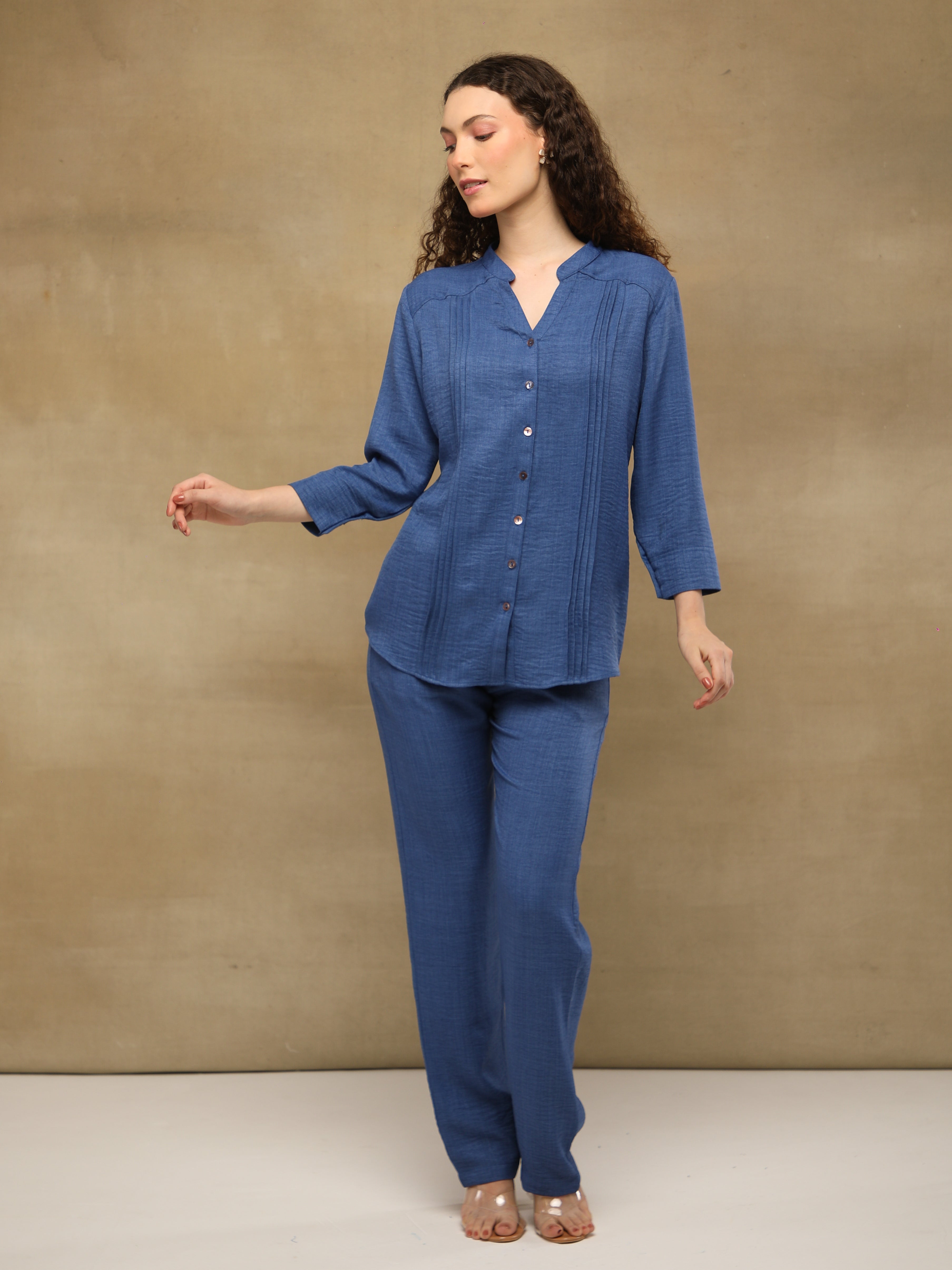 Pintuck Linen Indigo Co-ord Set