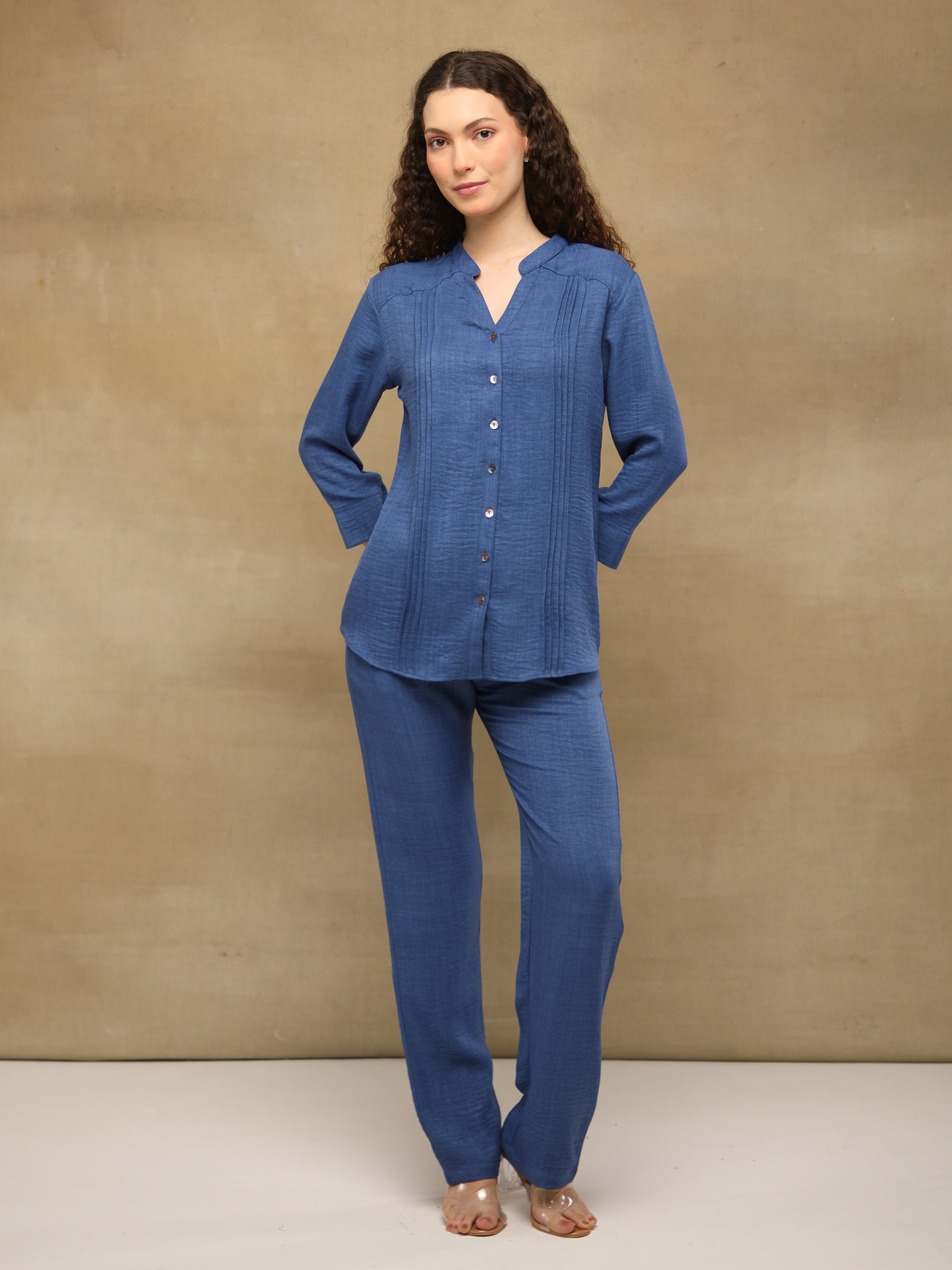 Pintuck Linen Indigo Co-ord Set