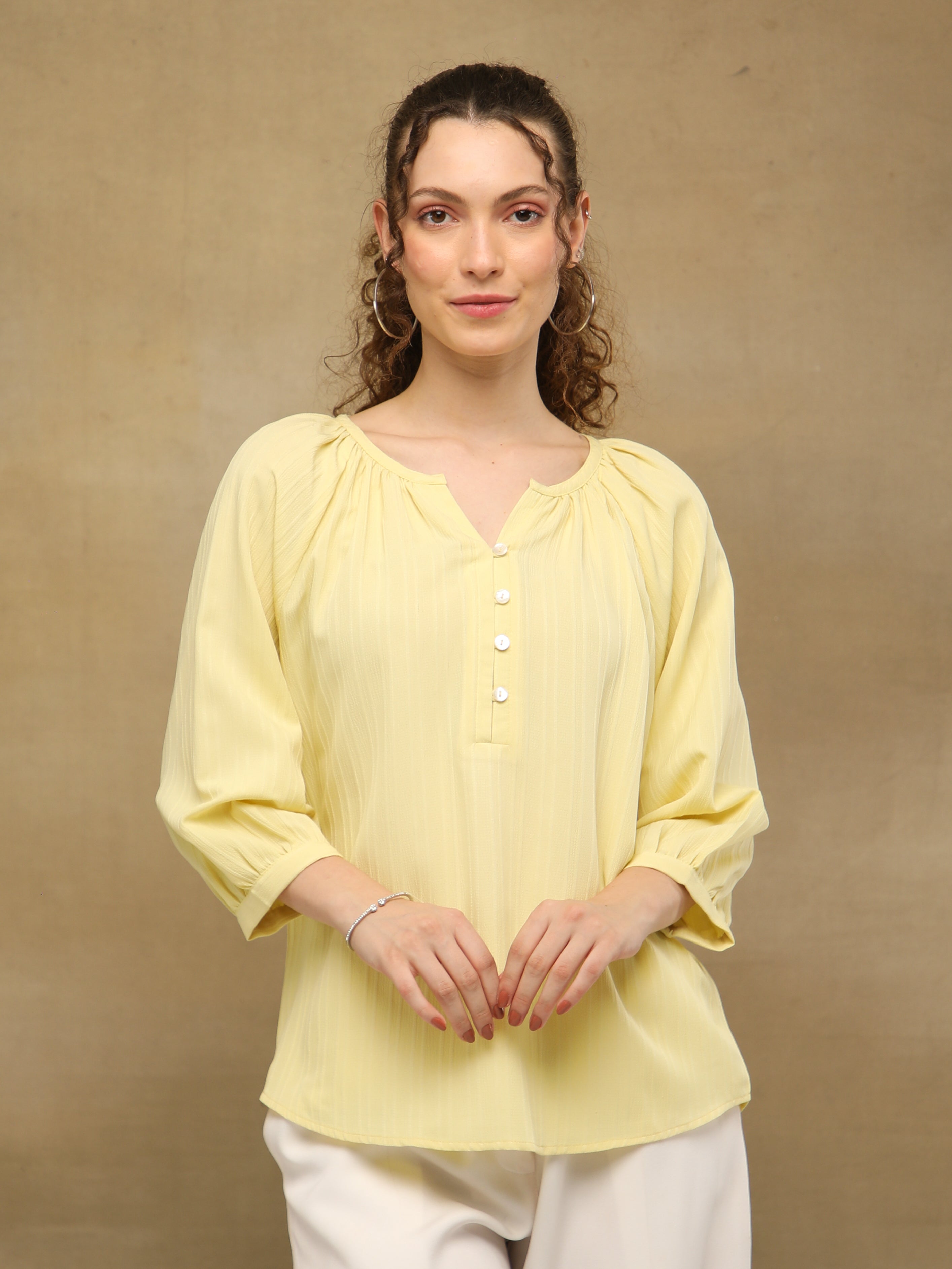 Self Stripe Textured Yellow Top