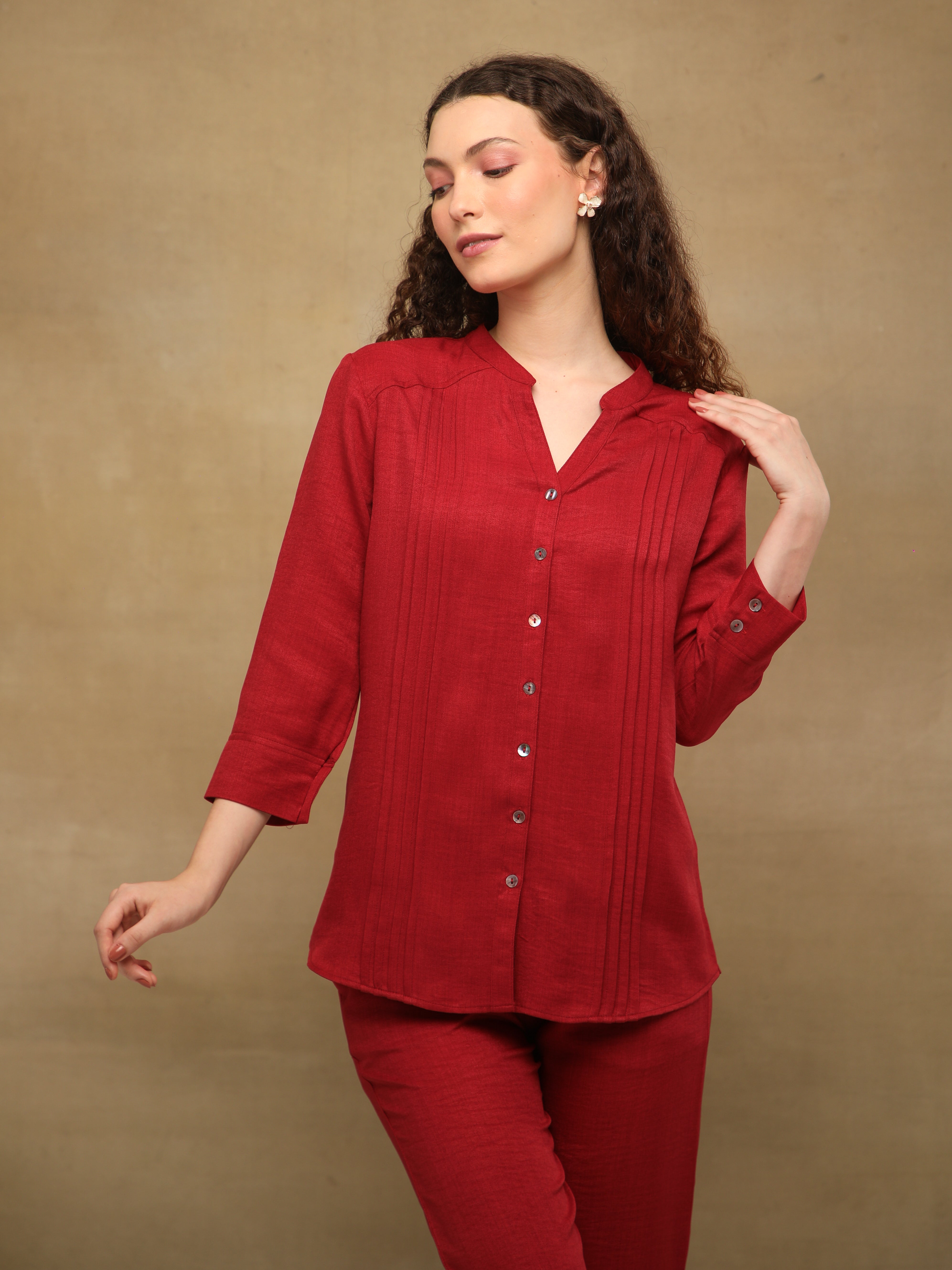 Pintuck Linen Crimson Co-ord Set