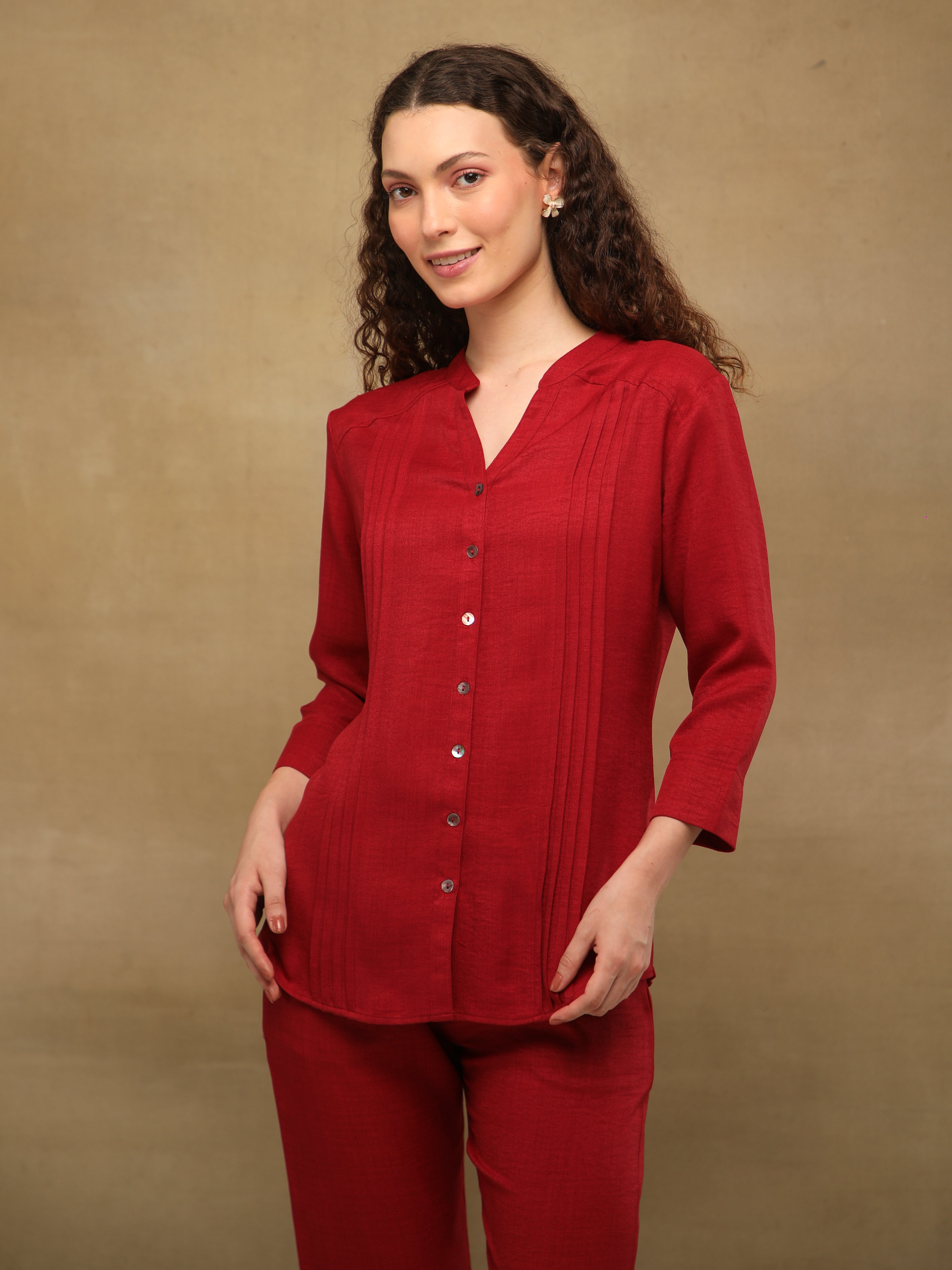Pintuck Linen Crimson Co-ord Set