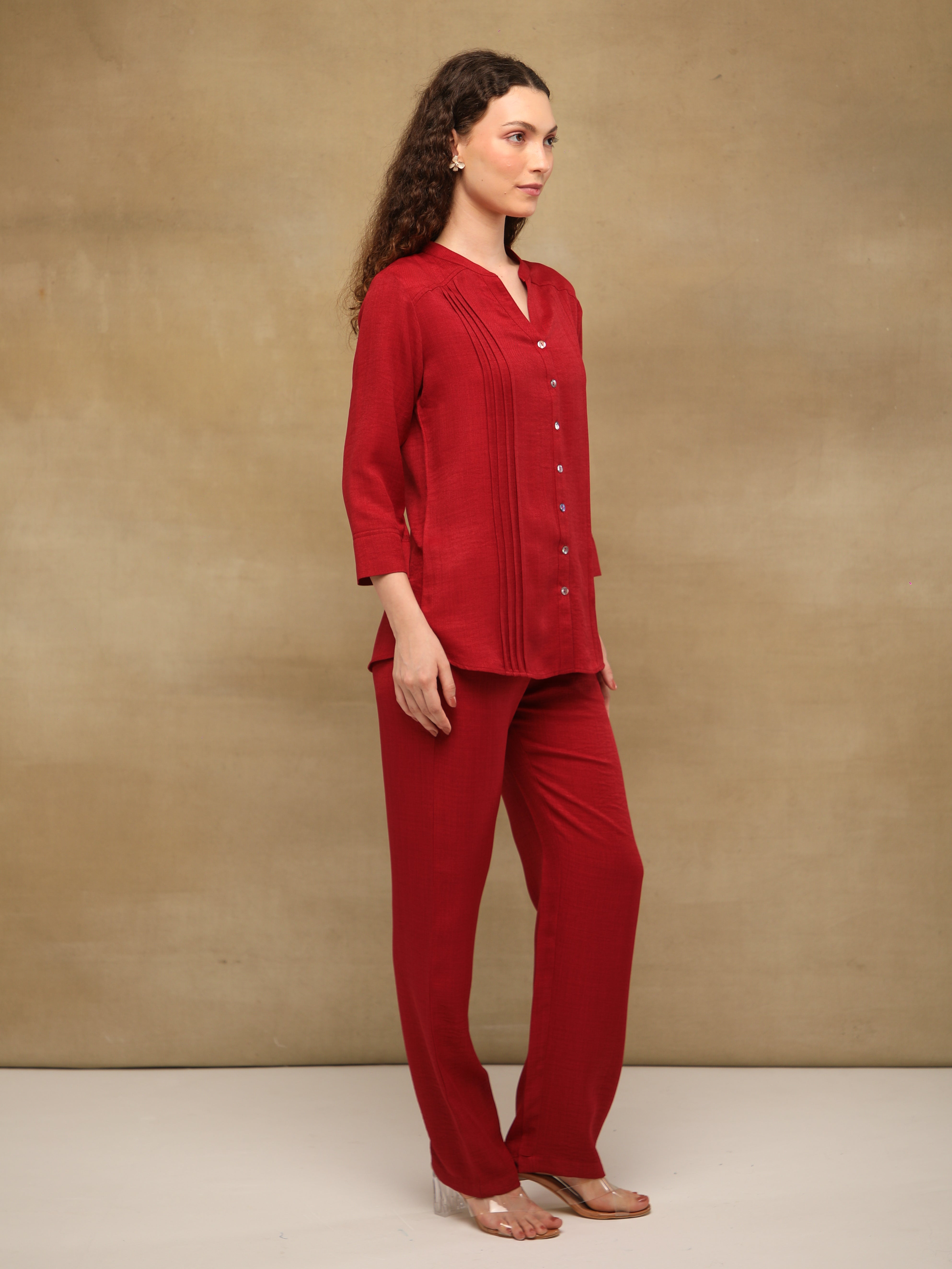 Pintuck Linen Crimson Co-ord Set