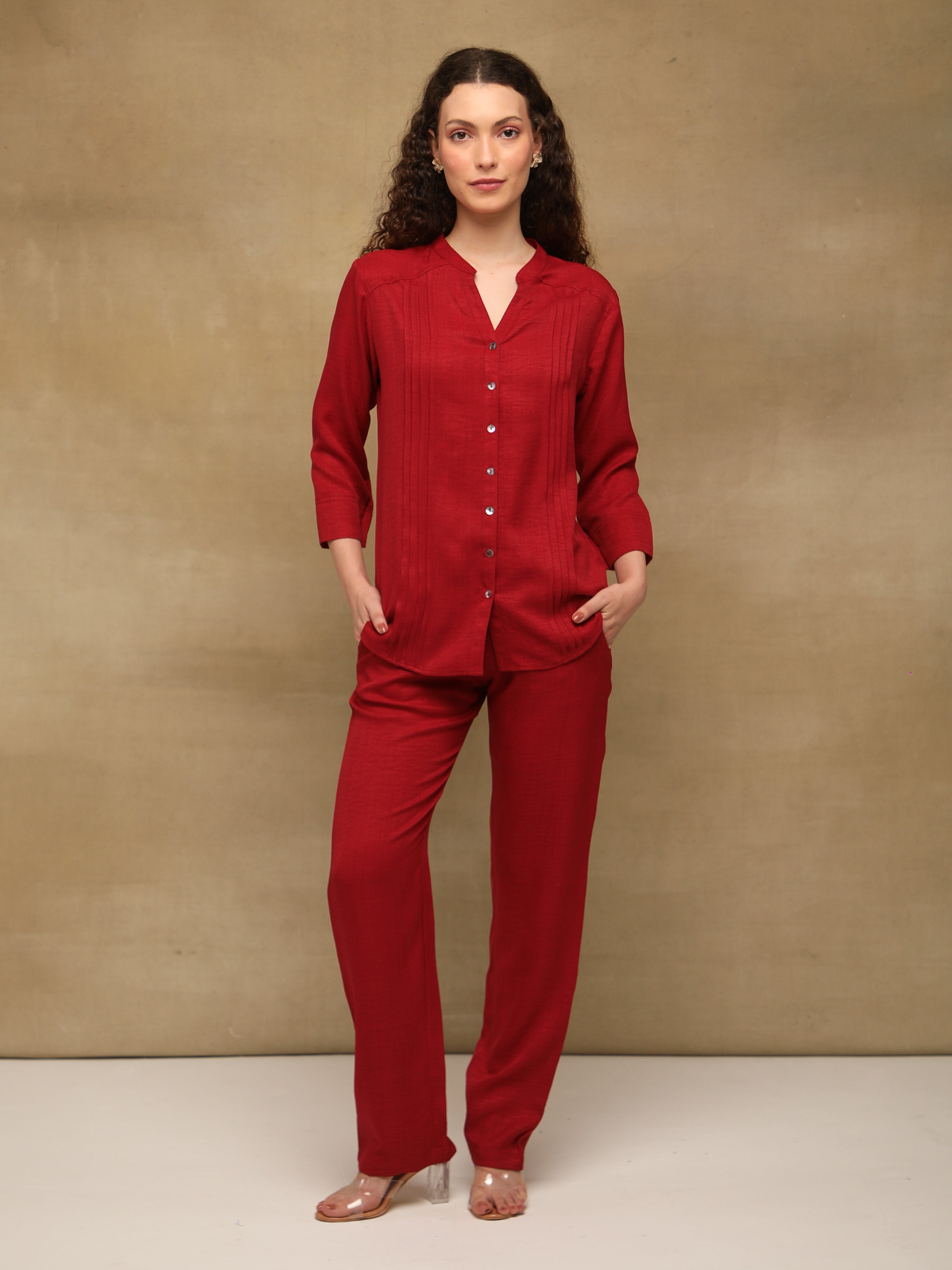 Pintuck Linen Crimson Co-ord Set