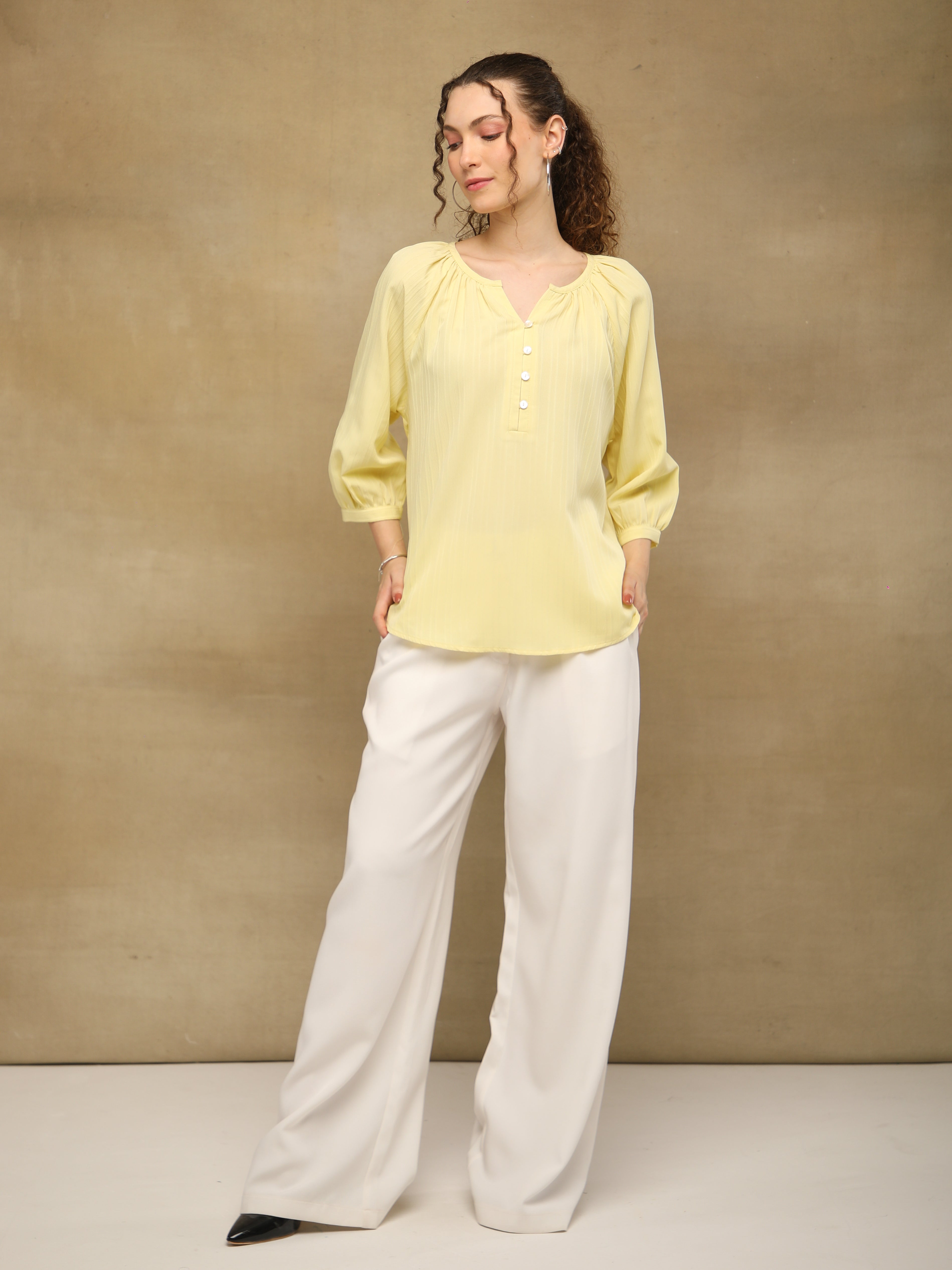 Self Stripe Textured Yellow Top