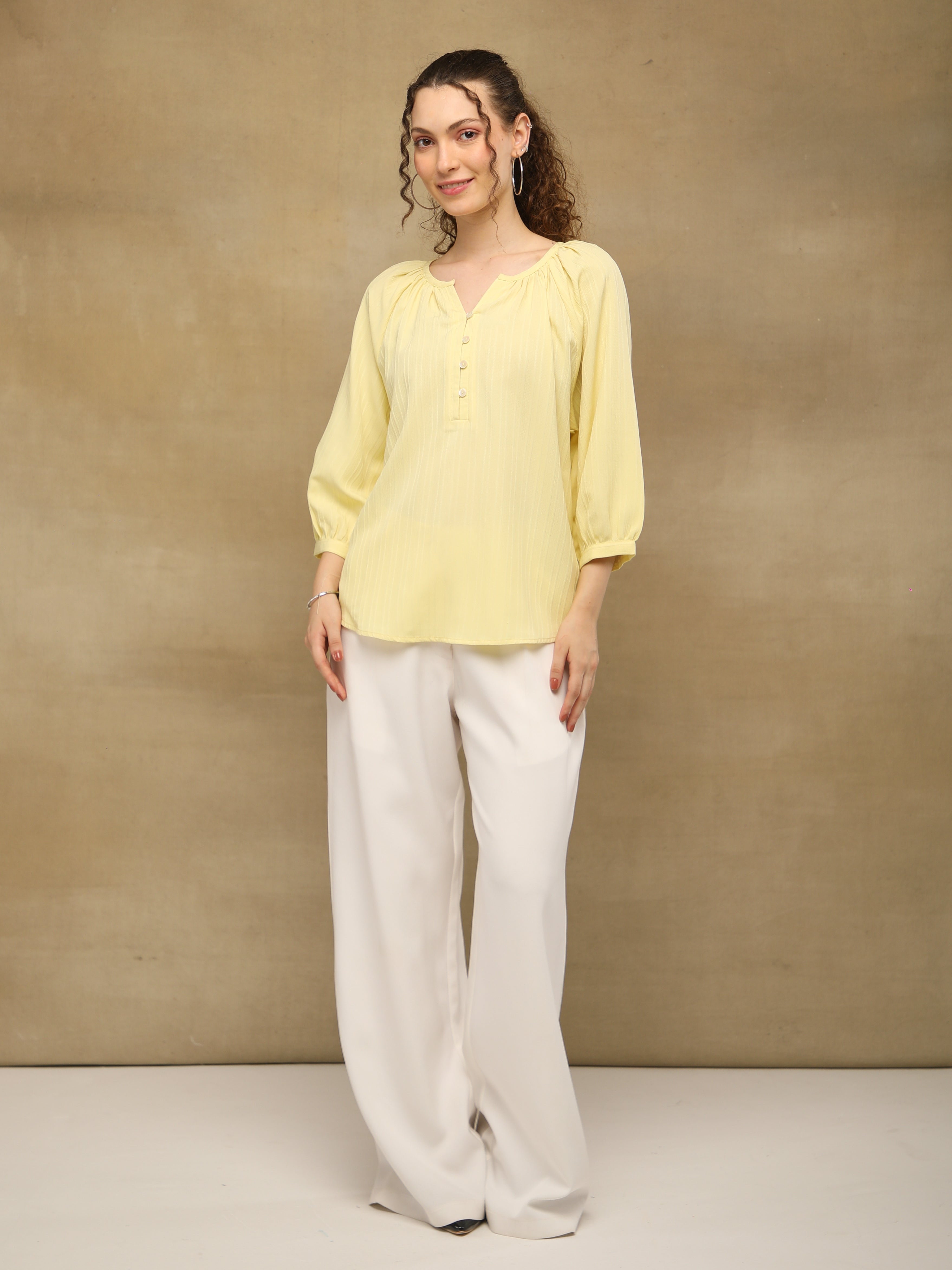 Self Stripe Textured Yellow Top