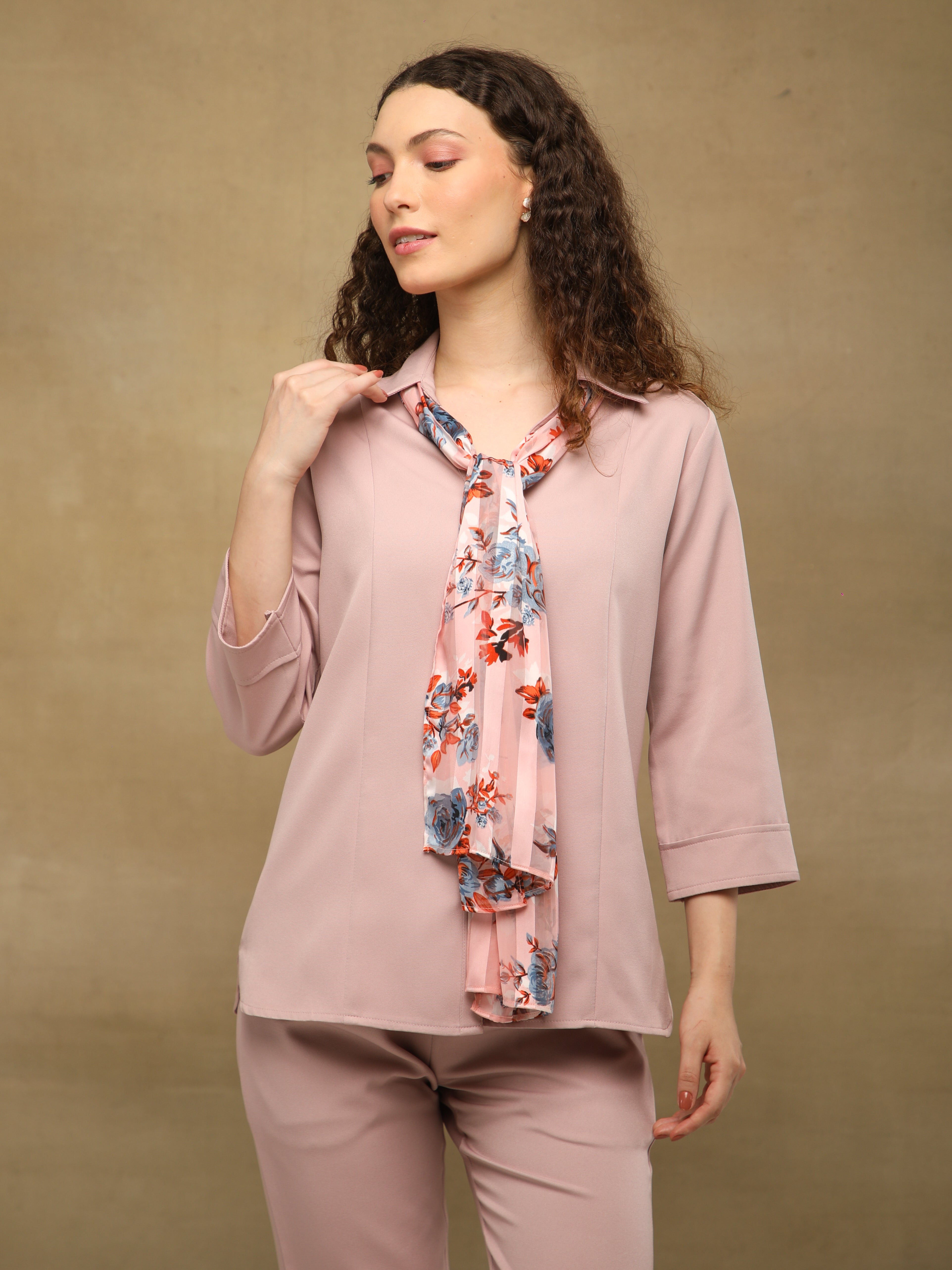 Dusty Pink Printed Scarf Co-ord Set