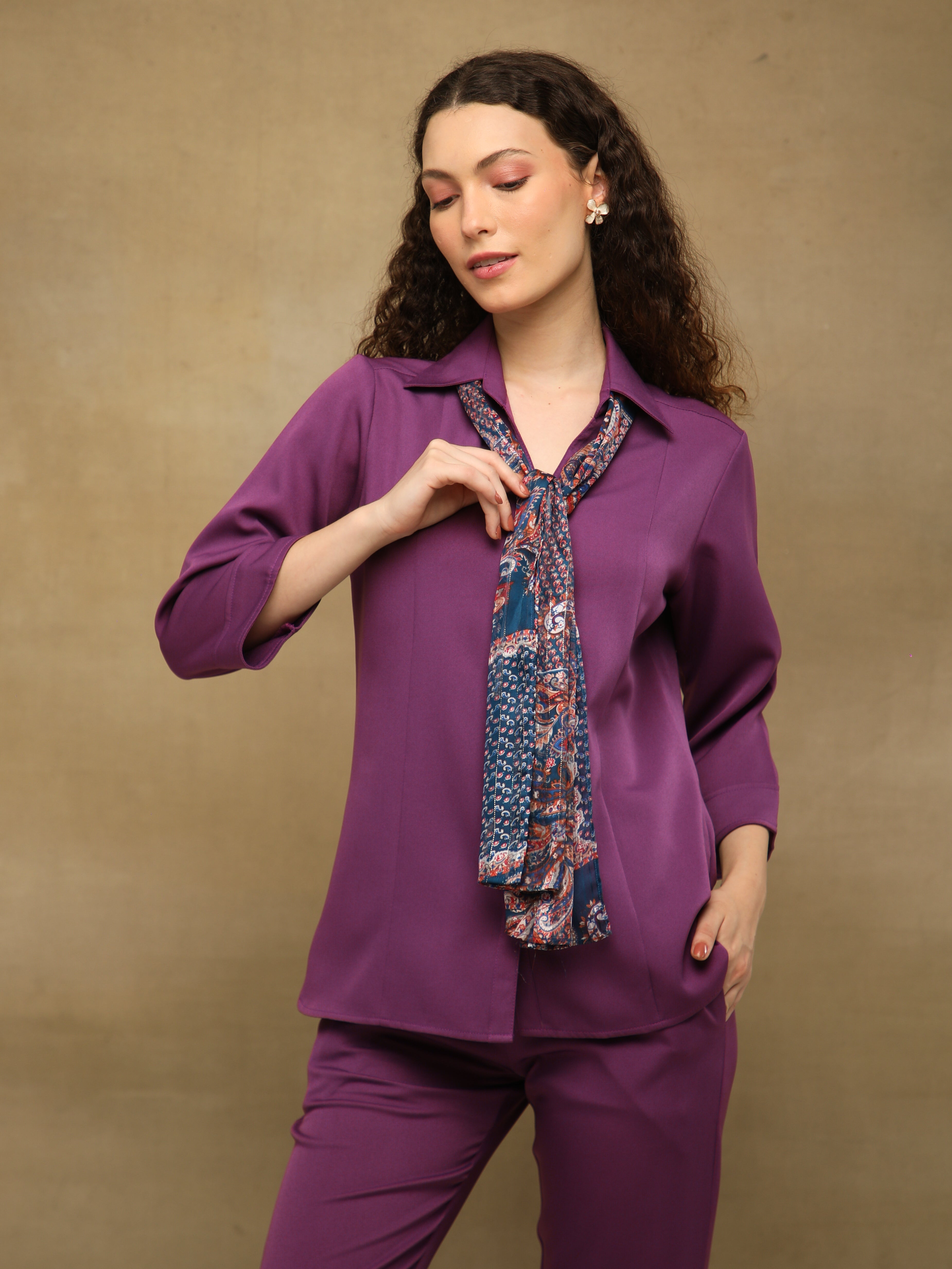Purple Printed Scarf Co-ord Set