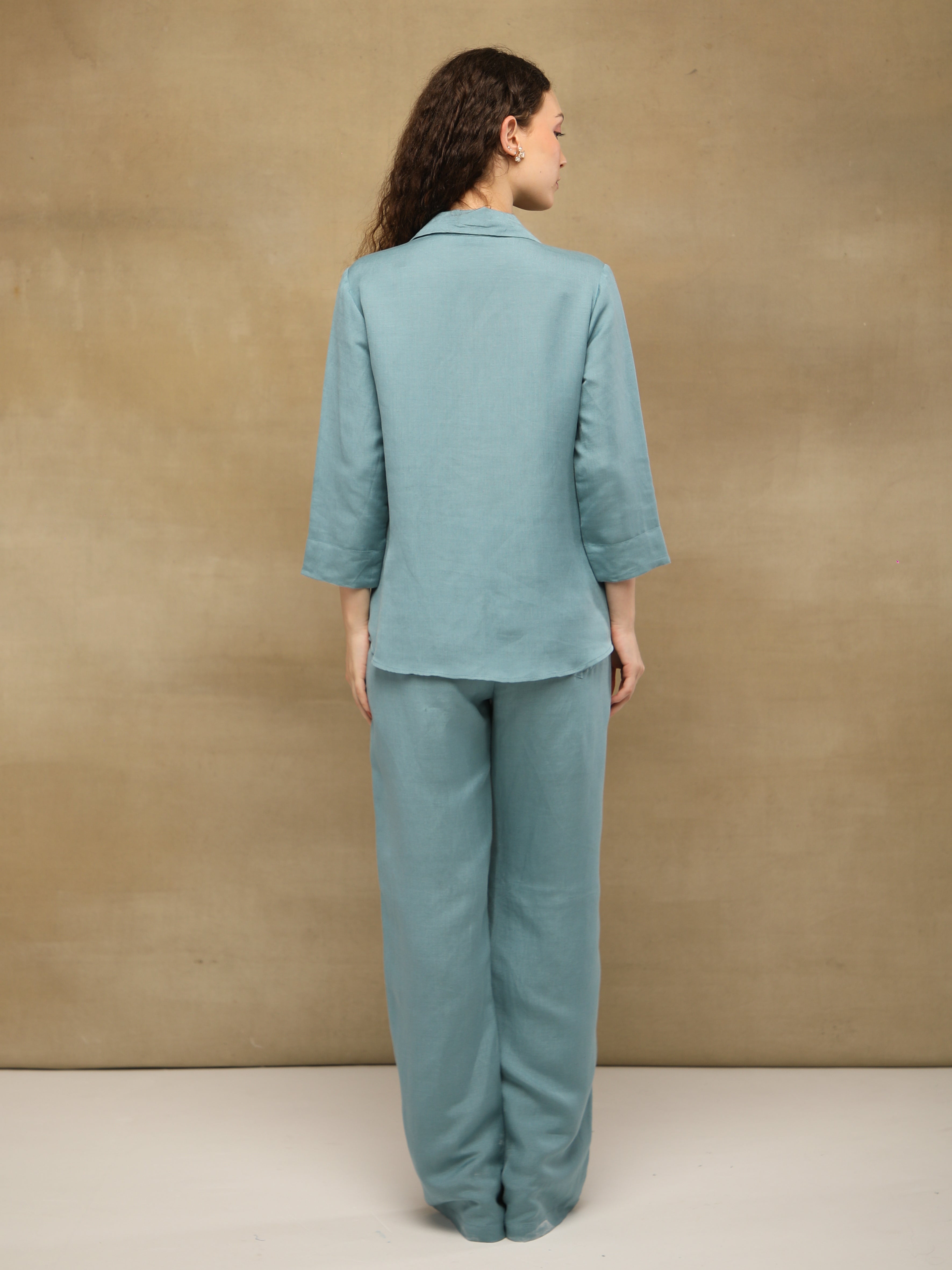 Sage Green Linen Yoke Pintuck Shirt