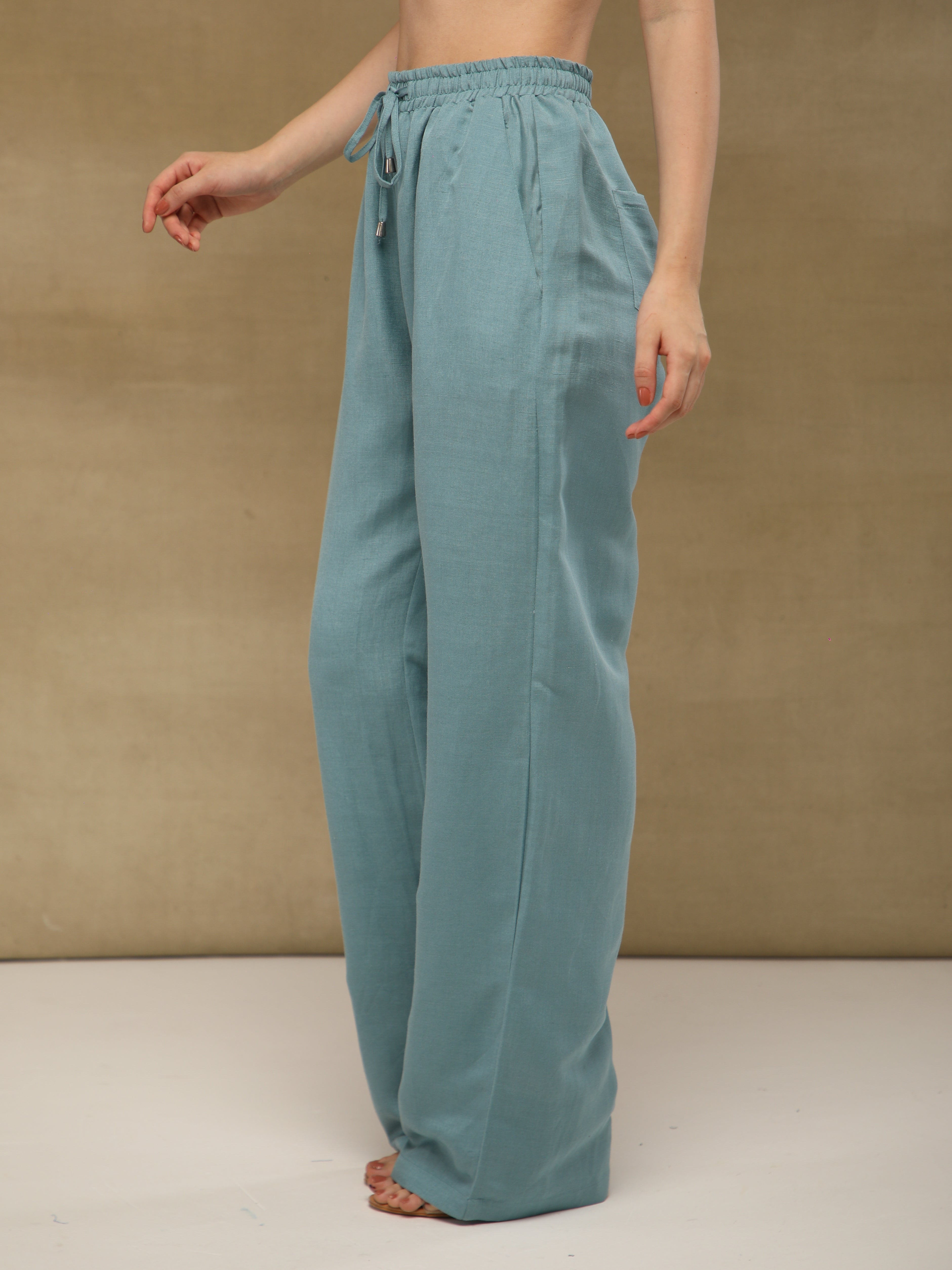 Sage Green Drawstring Linen Pants