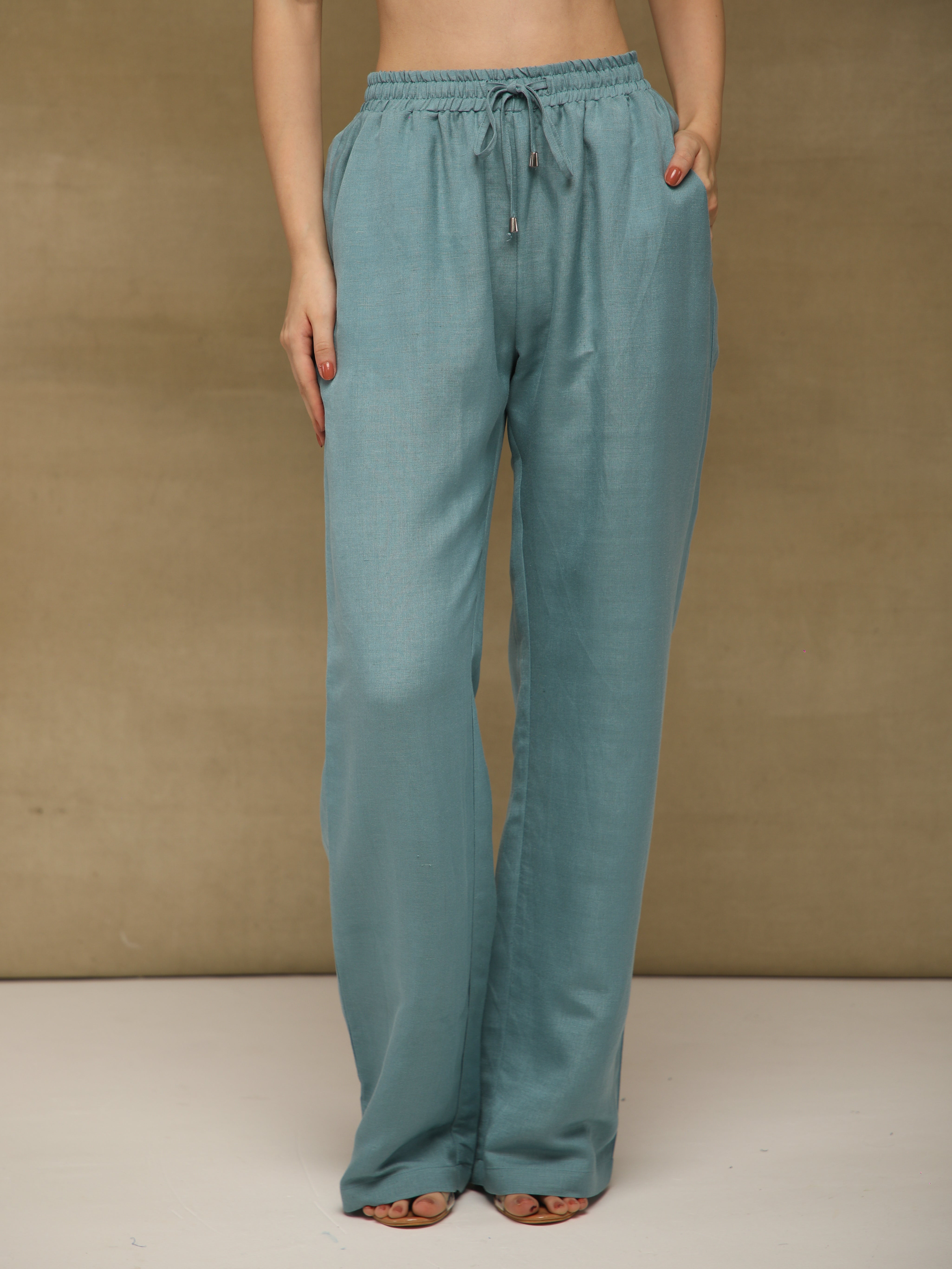 Sage Green Drawstring Linen Pants