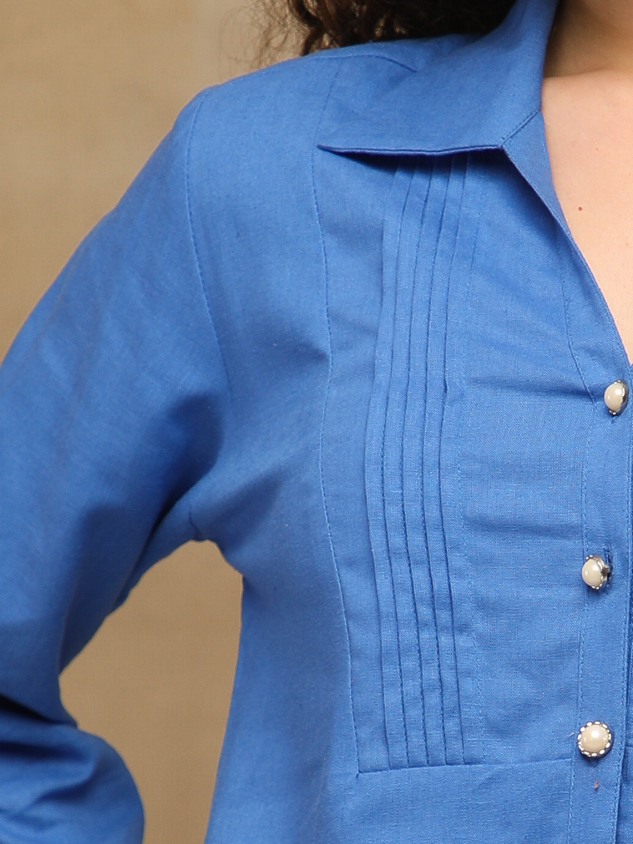 Dusty Blue Linen Yoke Pintuck Co-ord Set
