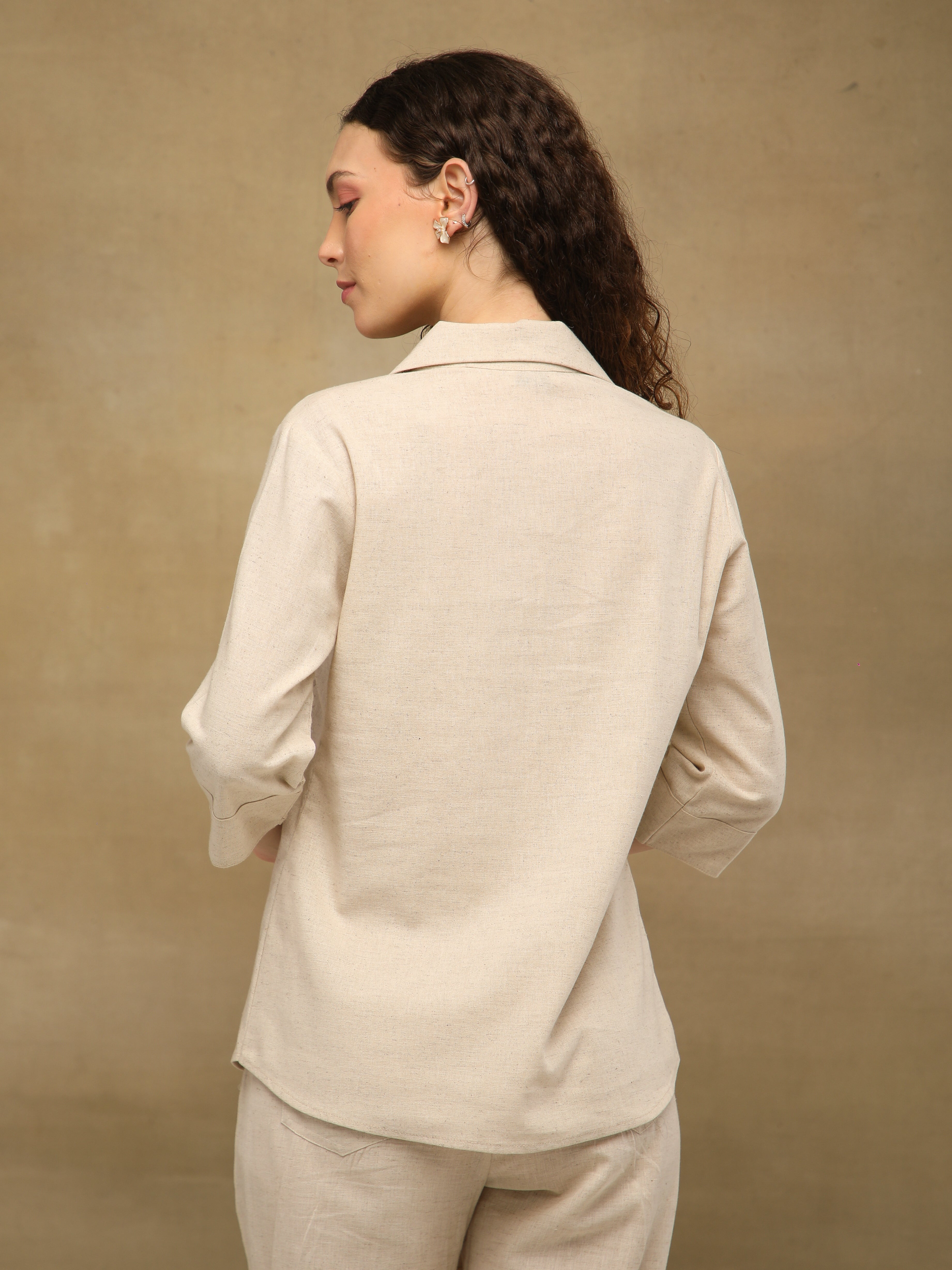 Embroidered Beige Linen Shirt