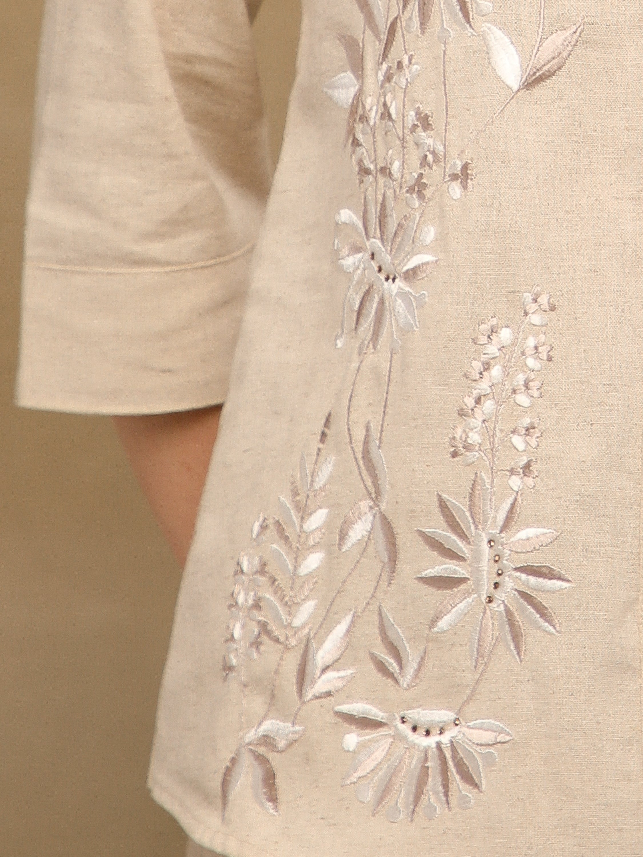 Embroidered Beige Linen Co-ord Set