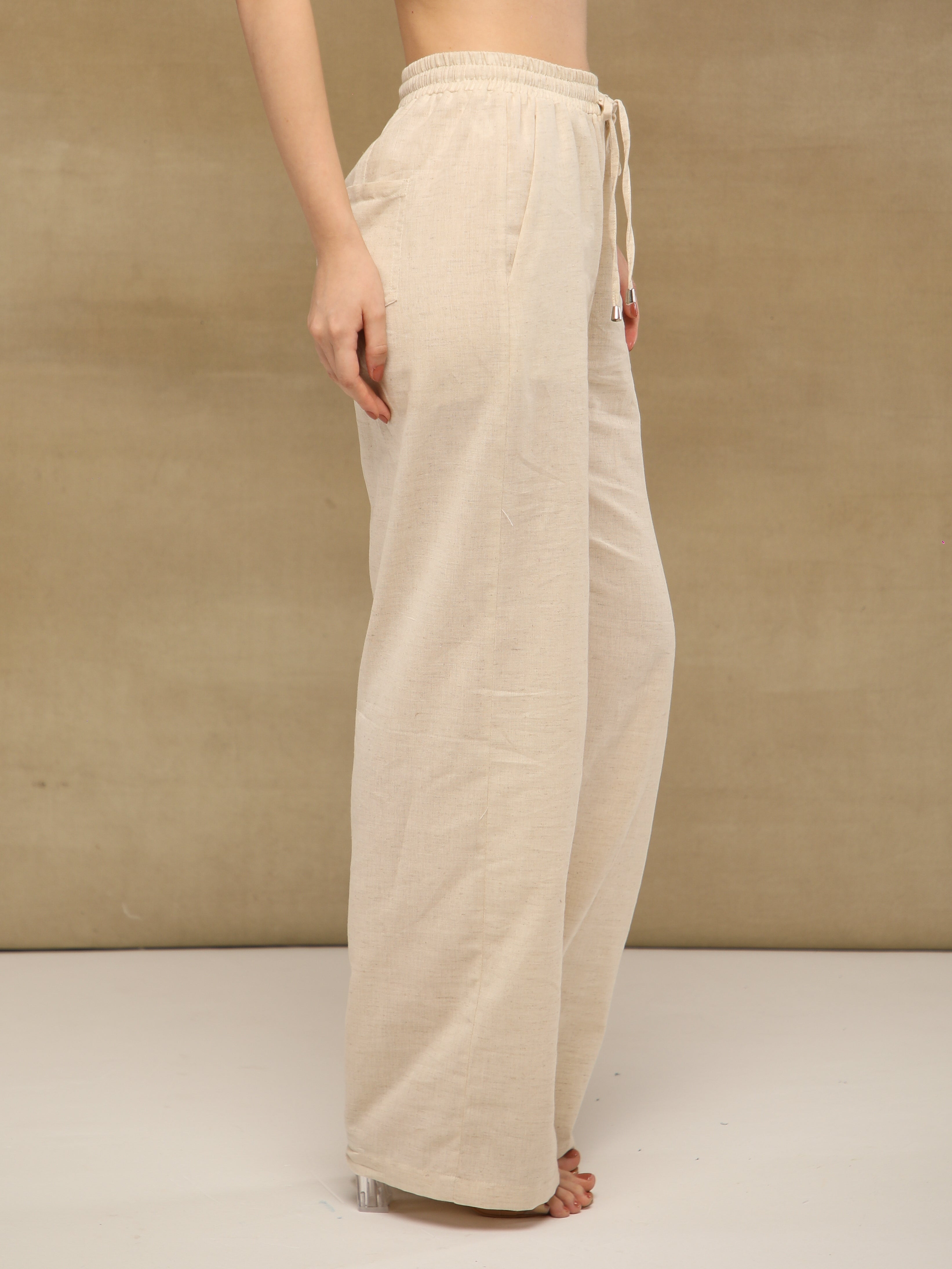 Embroidered Beige Linen Co-ord Set