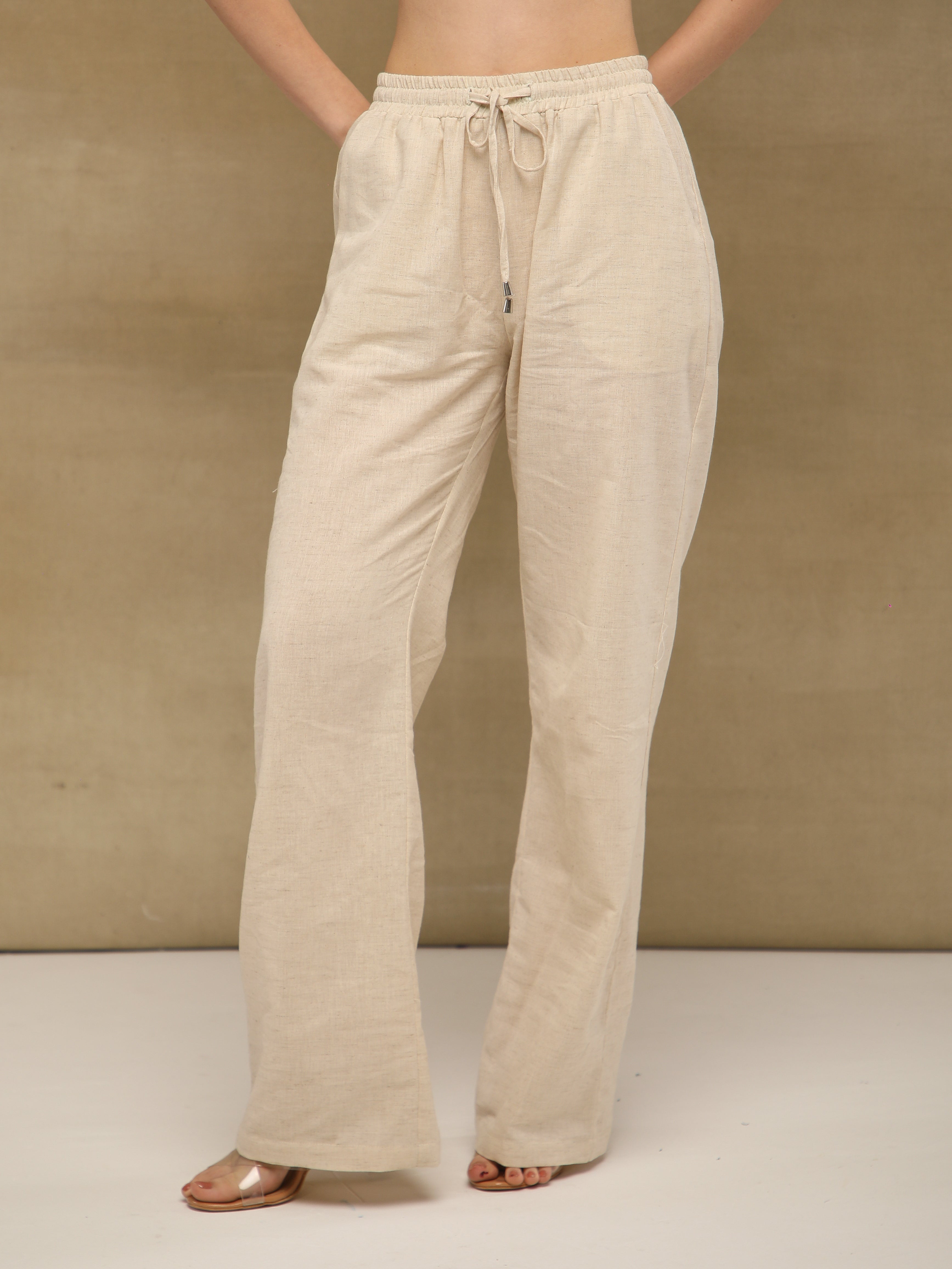 Embroidered Beige Linen Co-ord Set