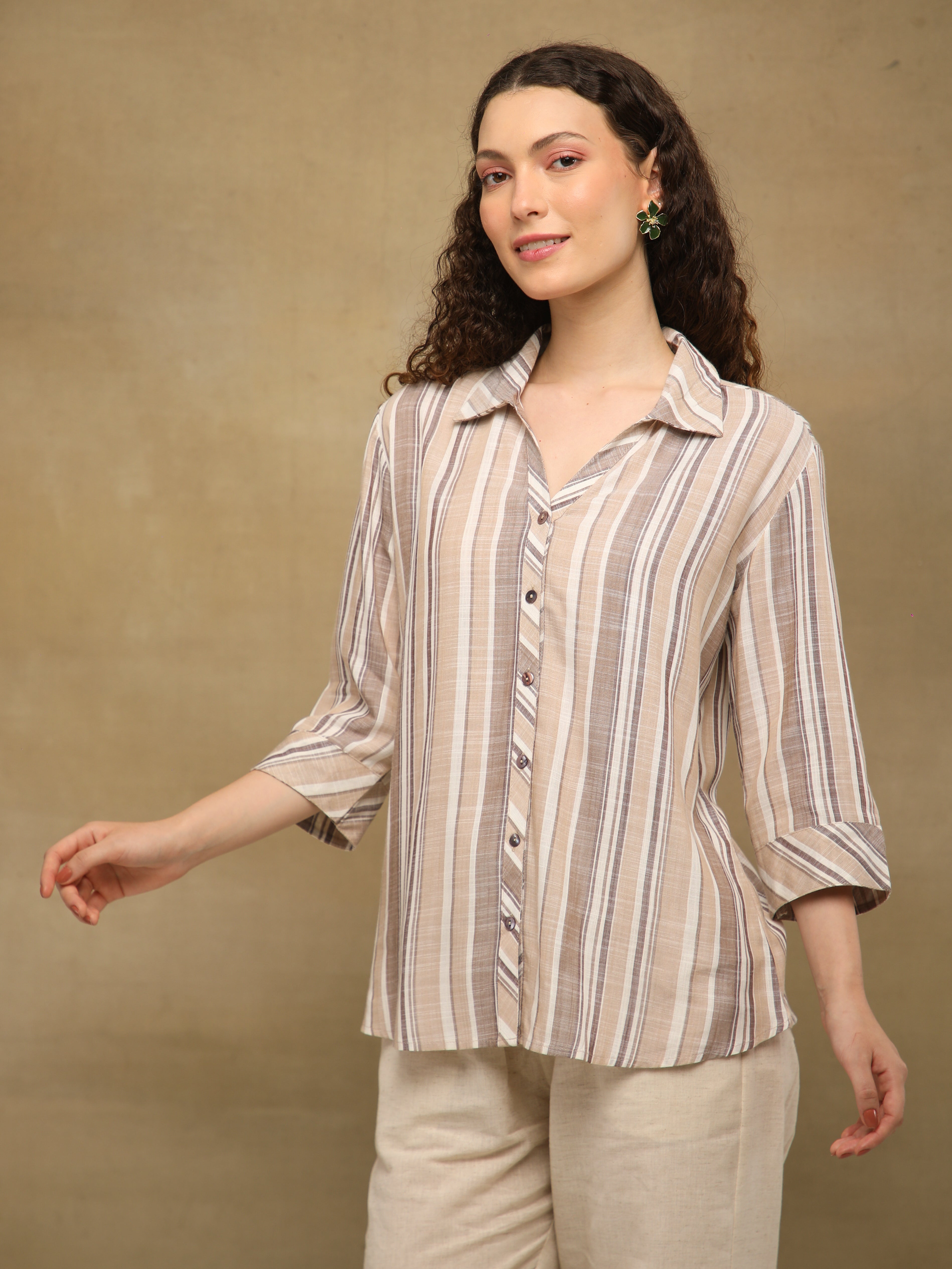 Sand Stripe Cotton Shirt