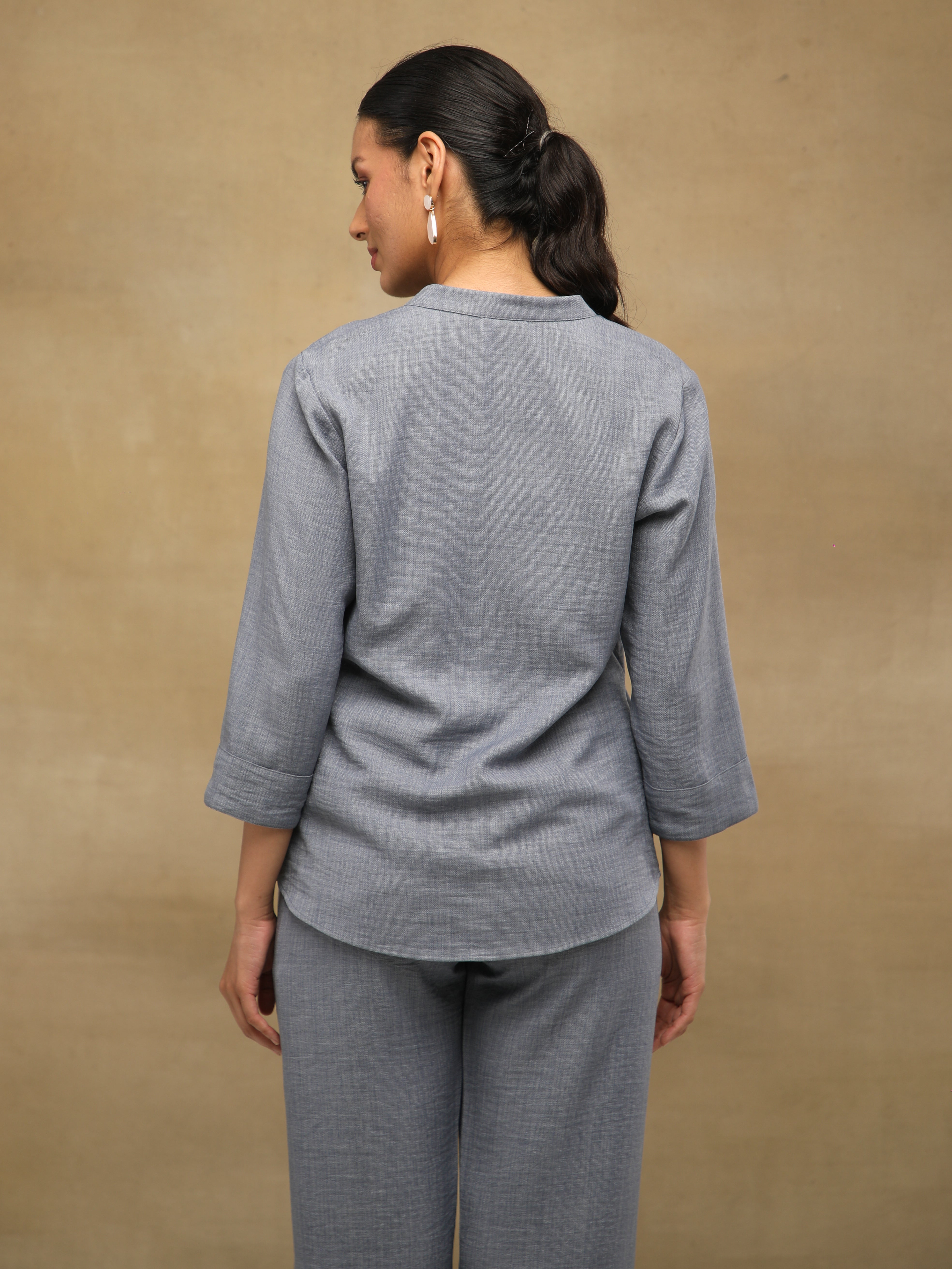 Melange Linen Triple Pintuck Grey Co-ord Set