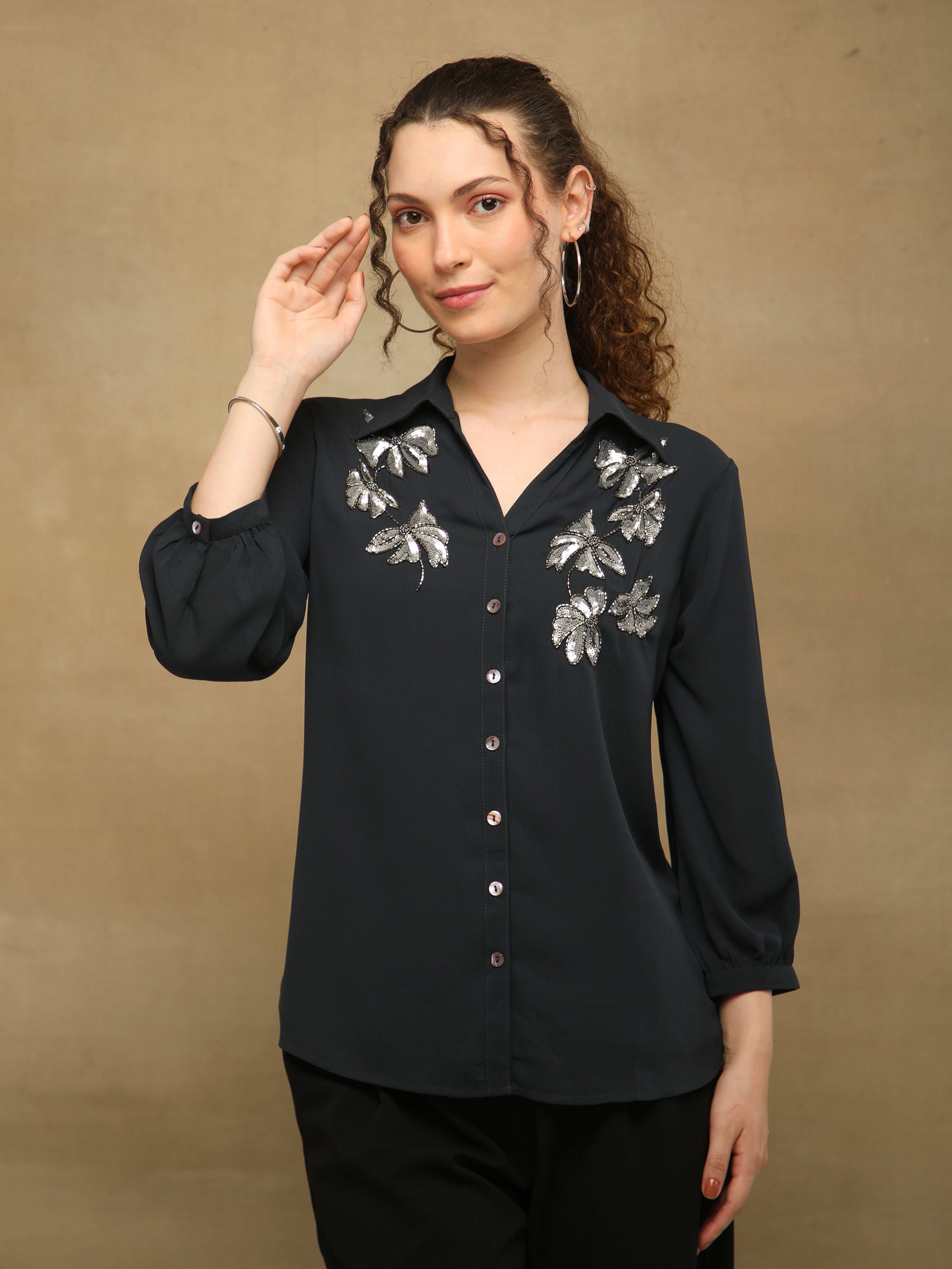 Butterfly Sequins Dark Grey Shirt