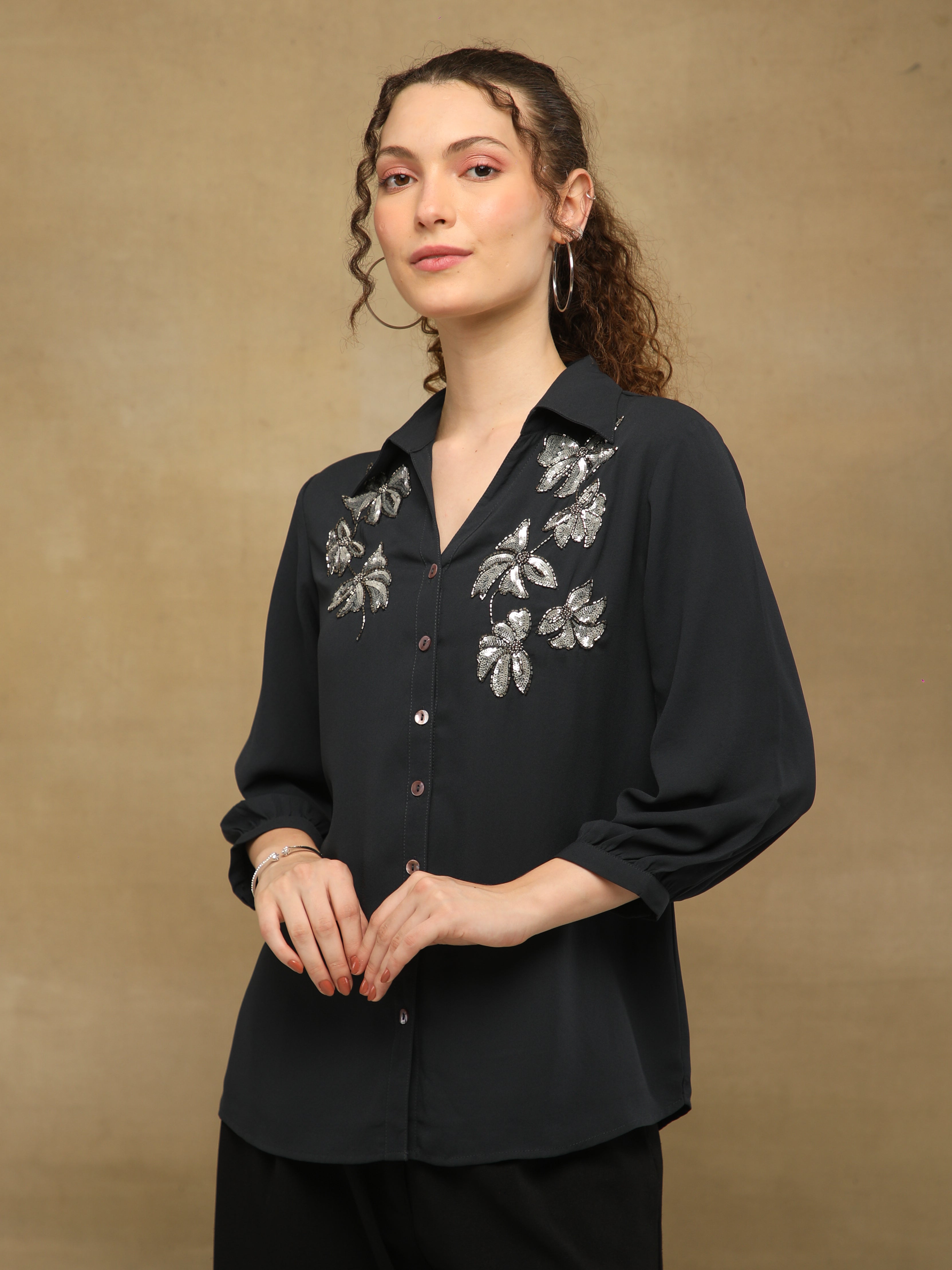 Butterfly Sequins Dark Grey Shirt
