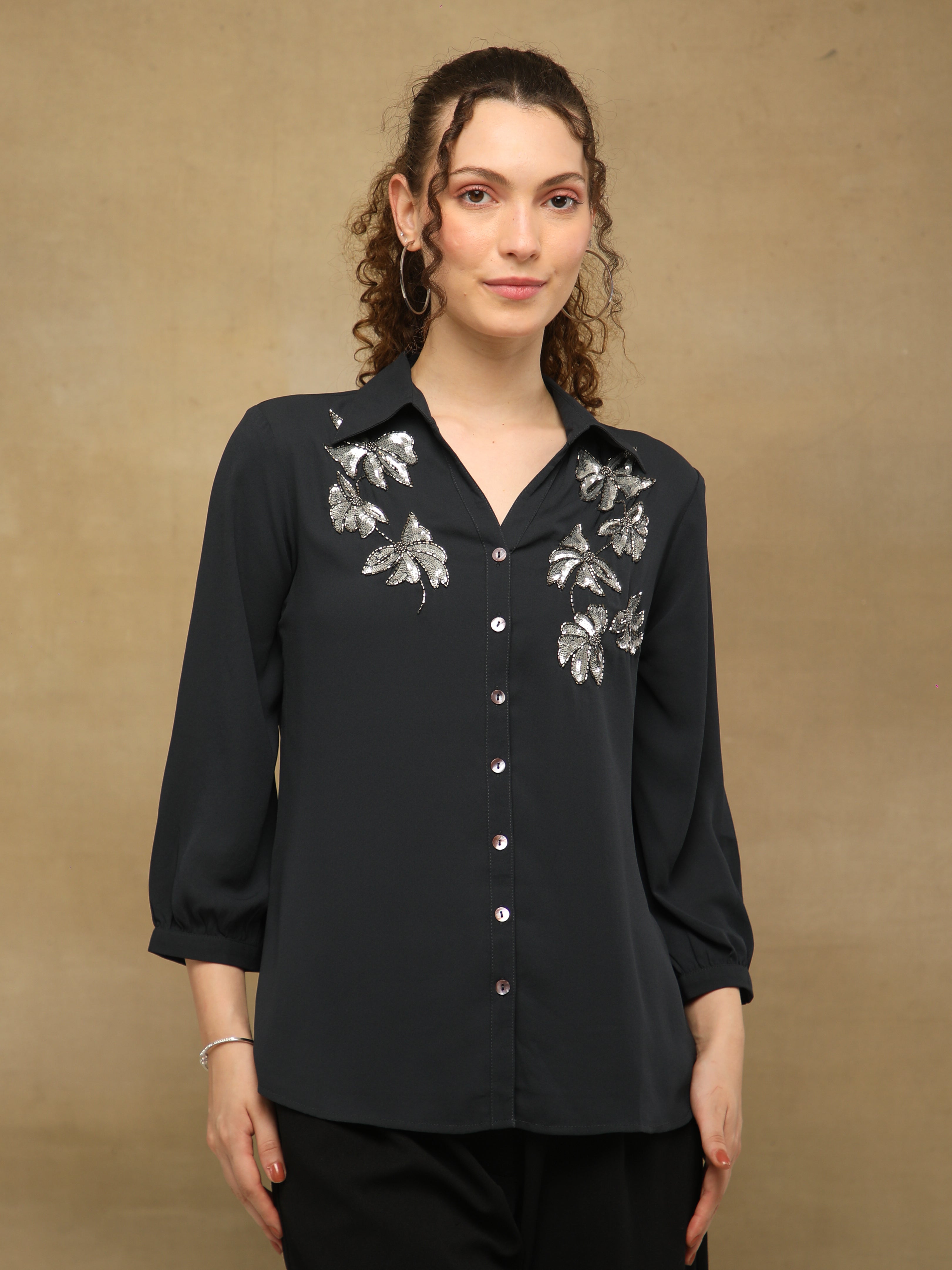 Butterfly Sequins Dark Grey Shirt