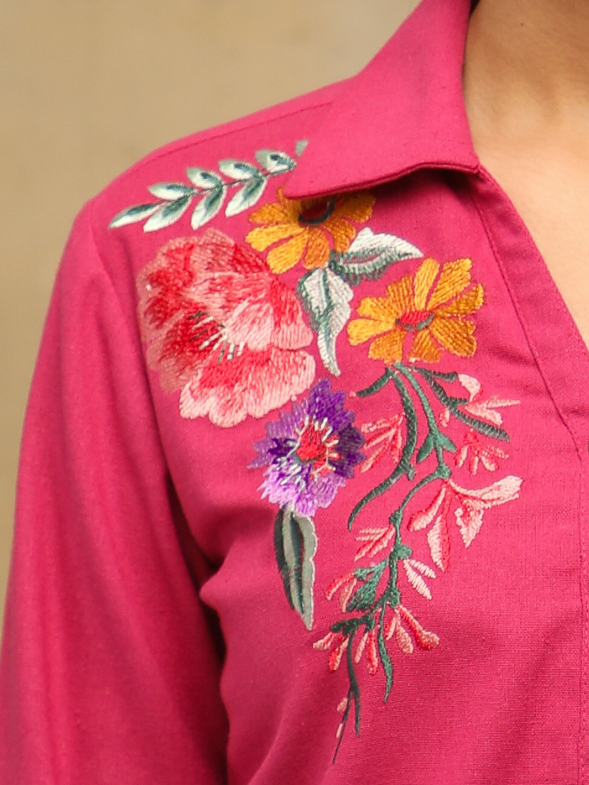 Linen Blush Garden Embroidered Shirt
