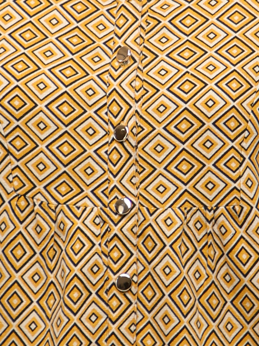 Mustard Diamond Print Linen Shirt