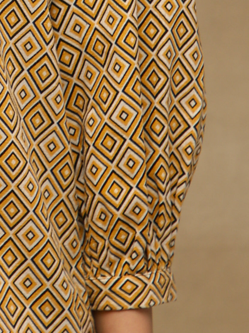 Mustard Diamond Print Linen Shirt
