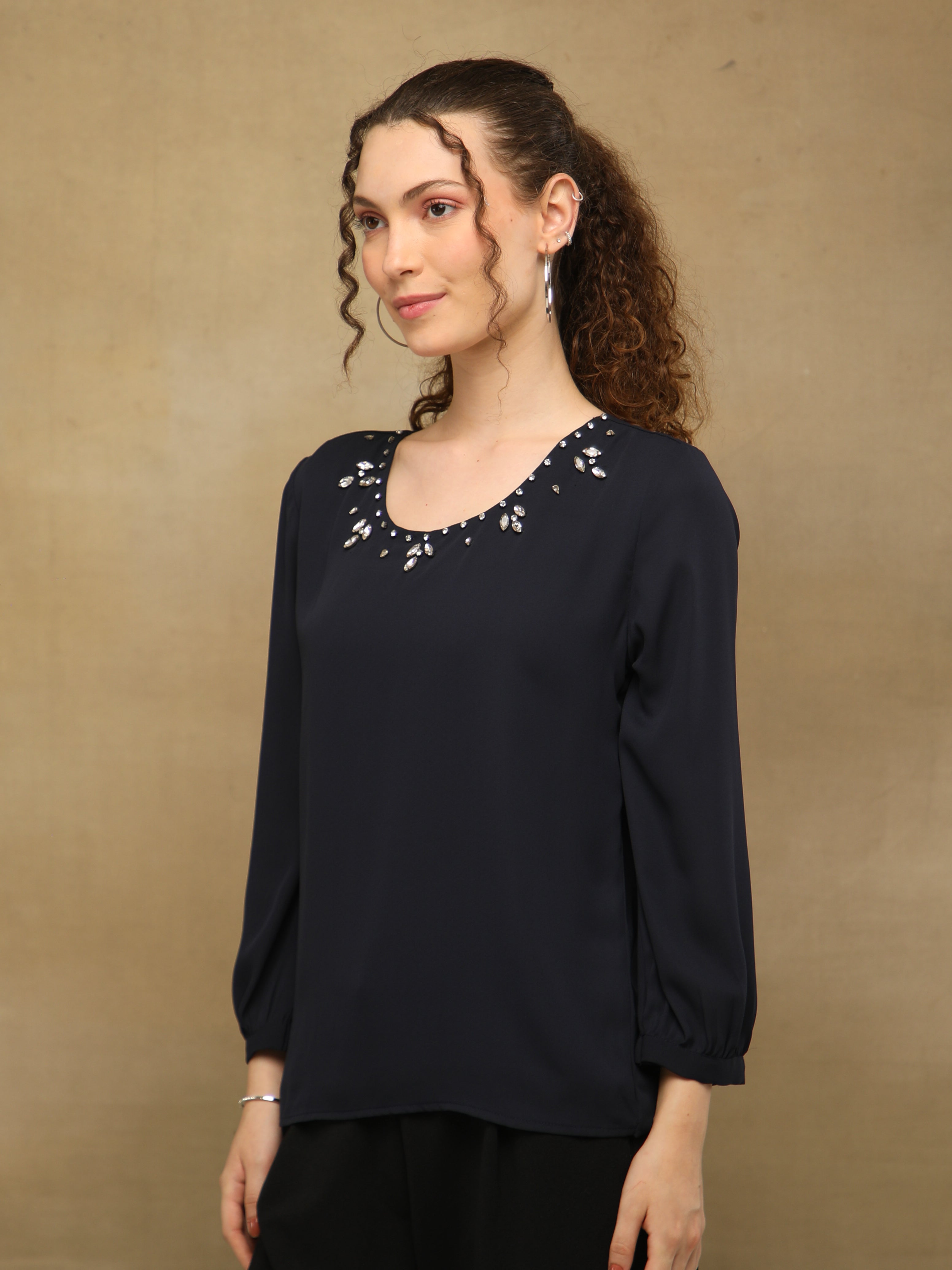 Crystal Curve Dark Navy Top