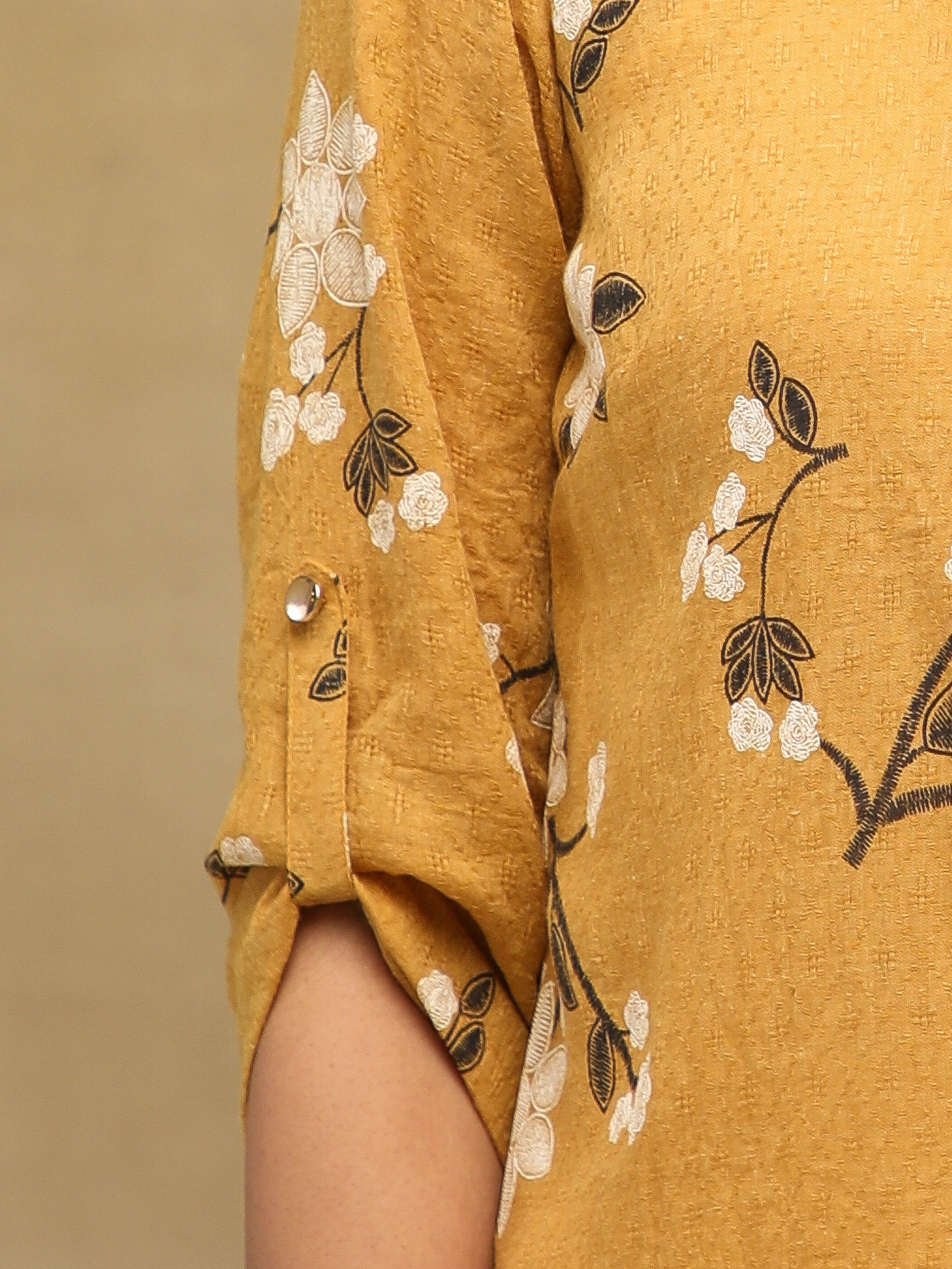 Mustard White Floral Print Cotton Top