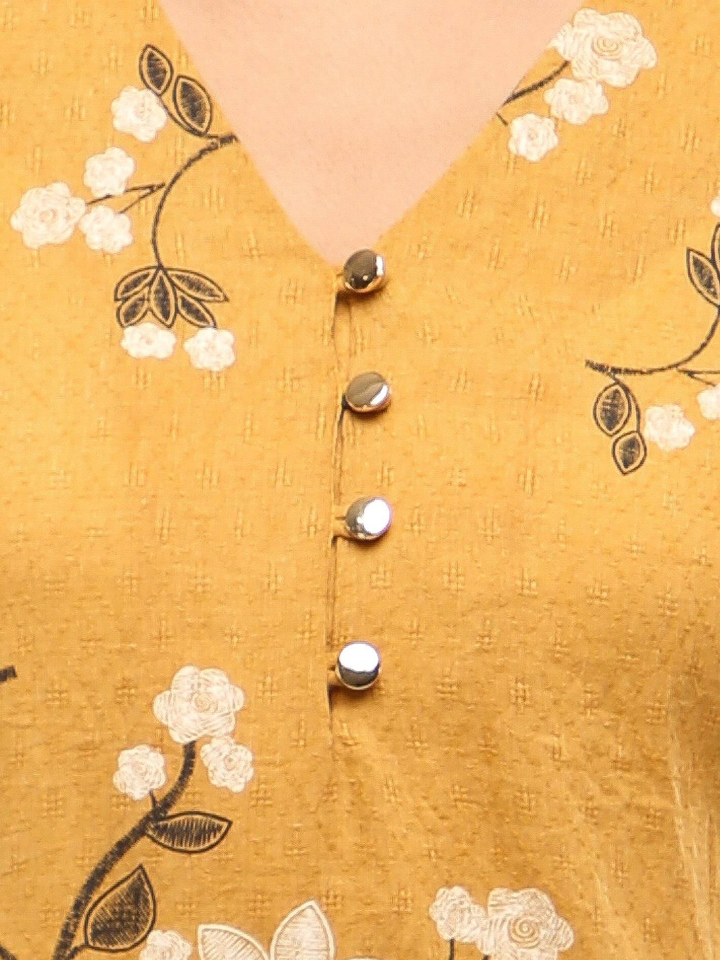 Mustard White Floral Print Cotton Top