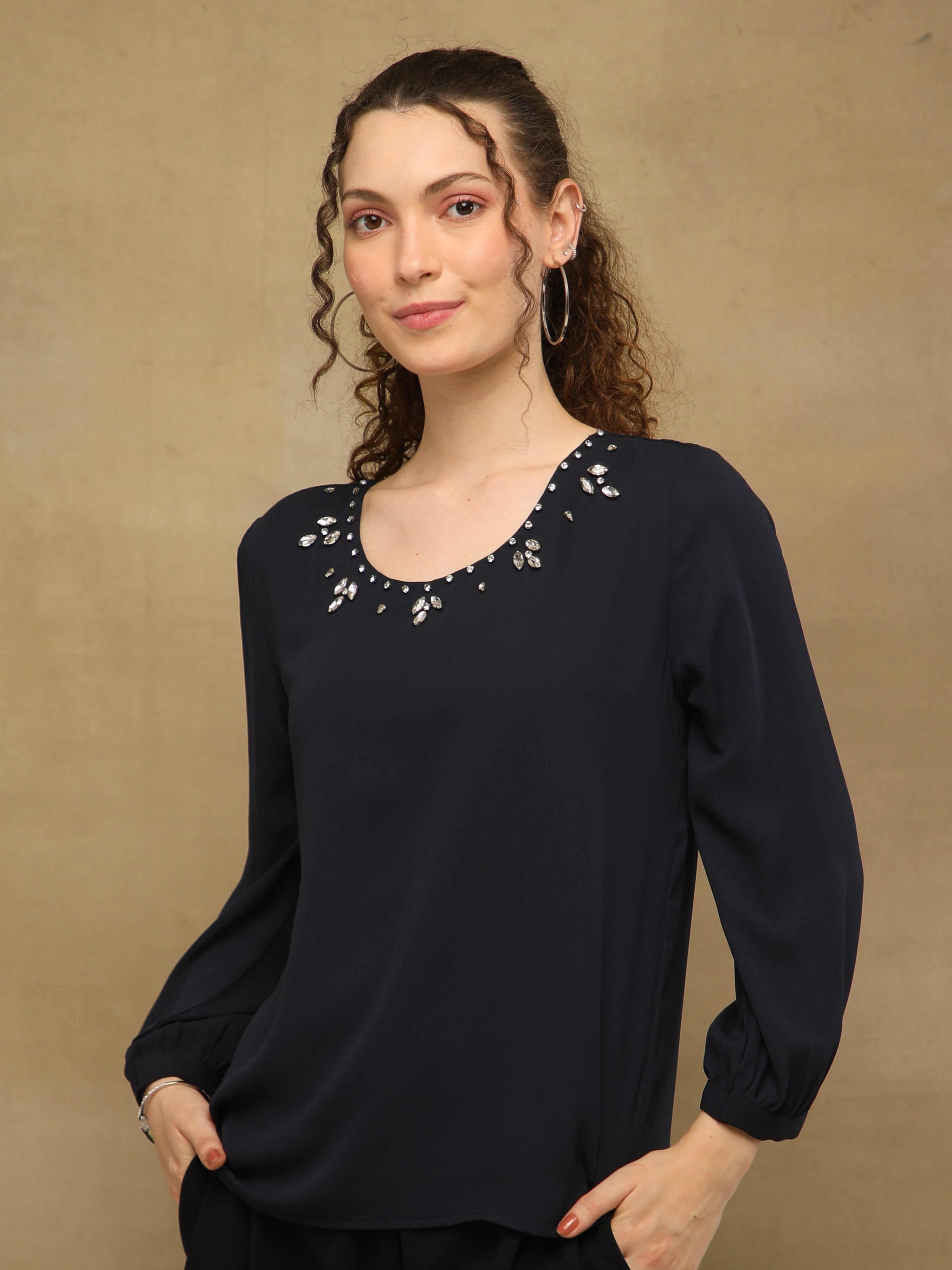 Crystal Curve Dark Navy Top