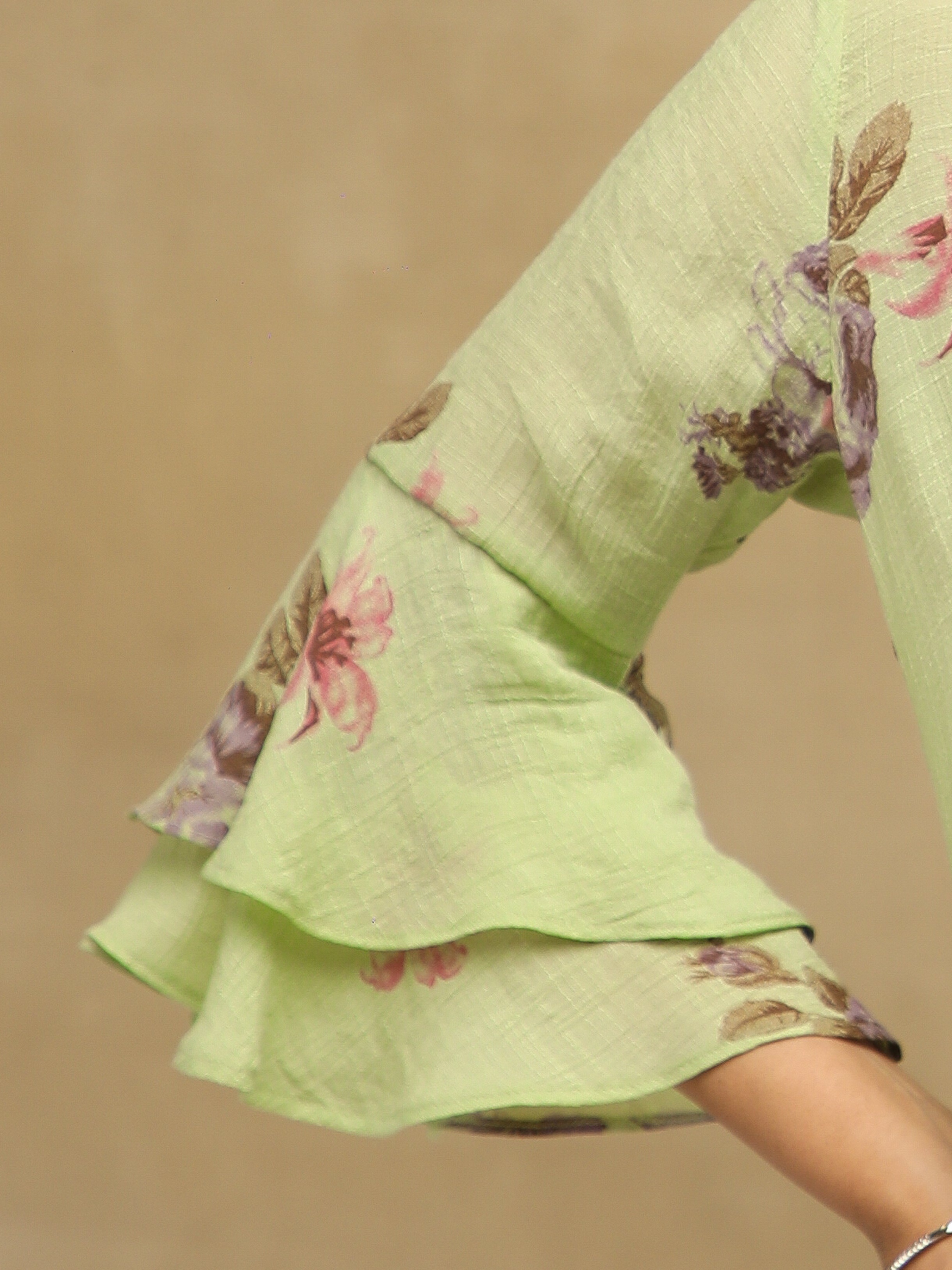 Pistachio Floral Printed Bell Sleeve Top