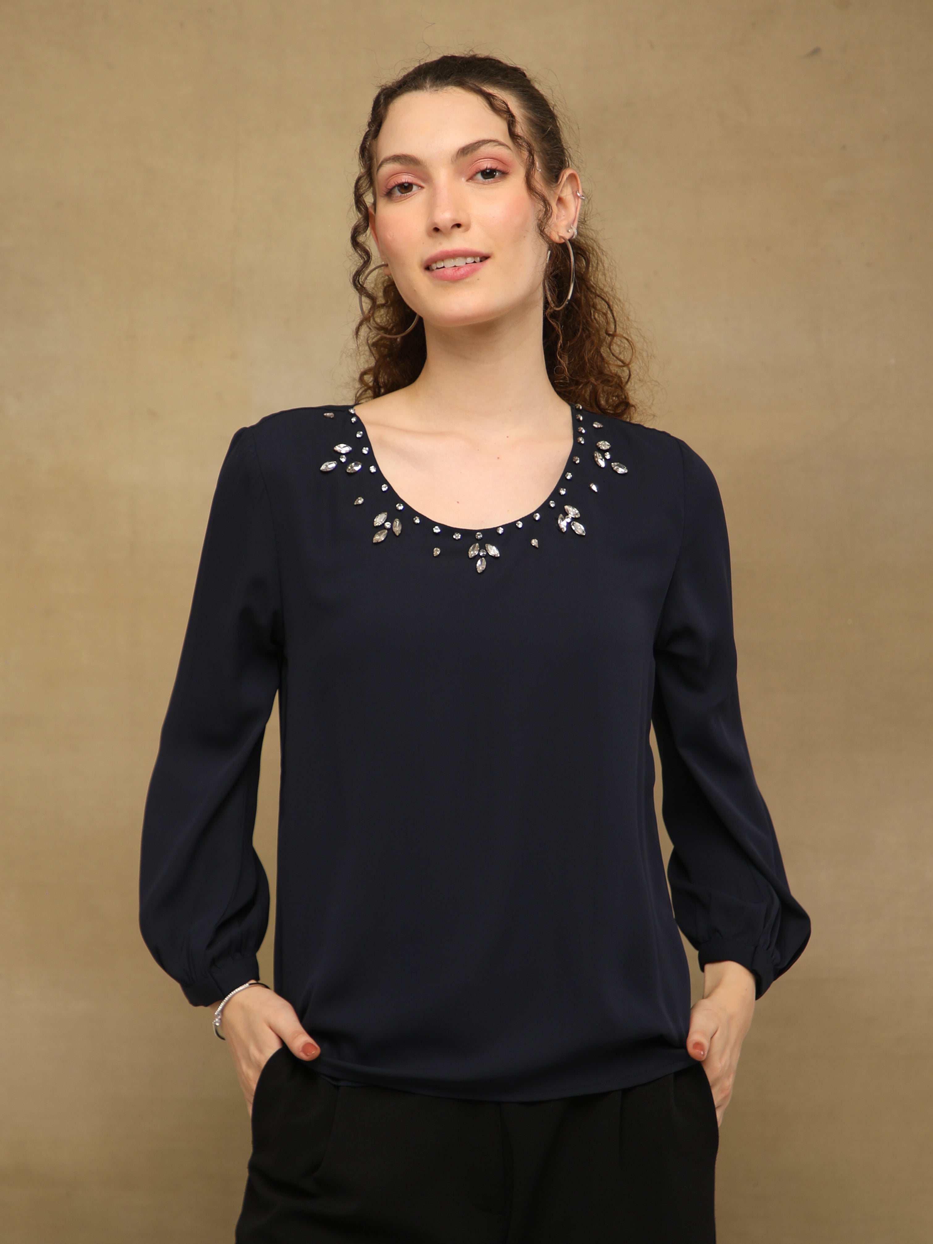 Crystal Curve Dark Navy Top