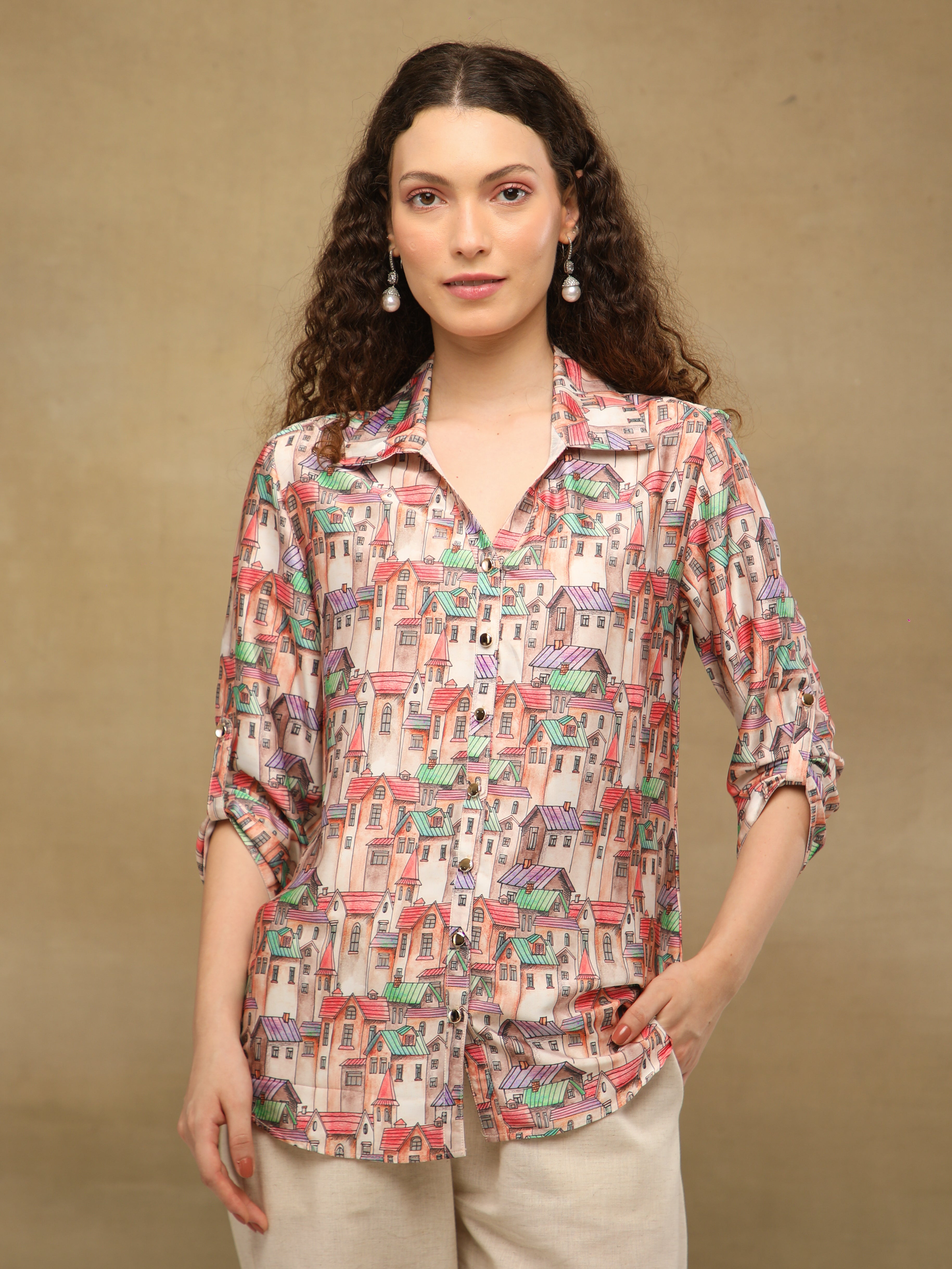 Cityscape Coral Satin Shirt