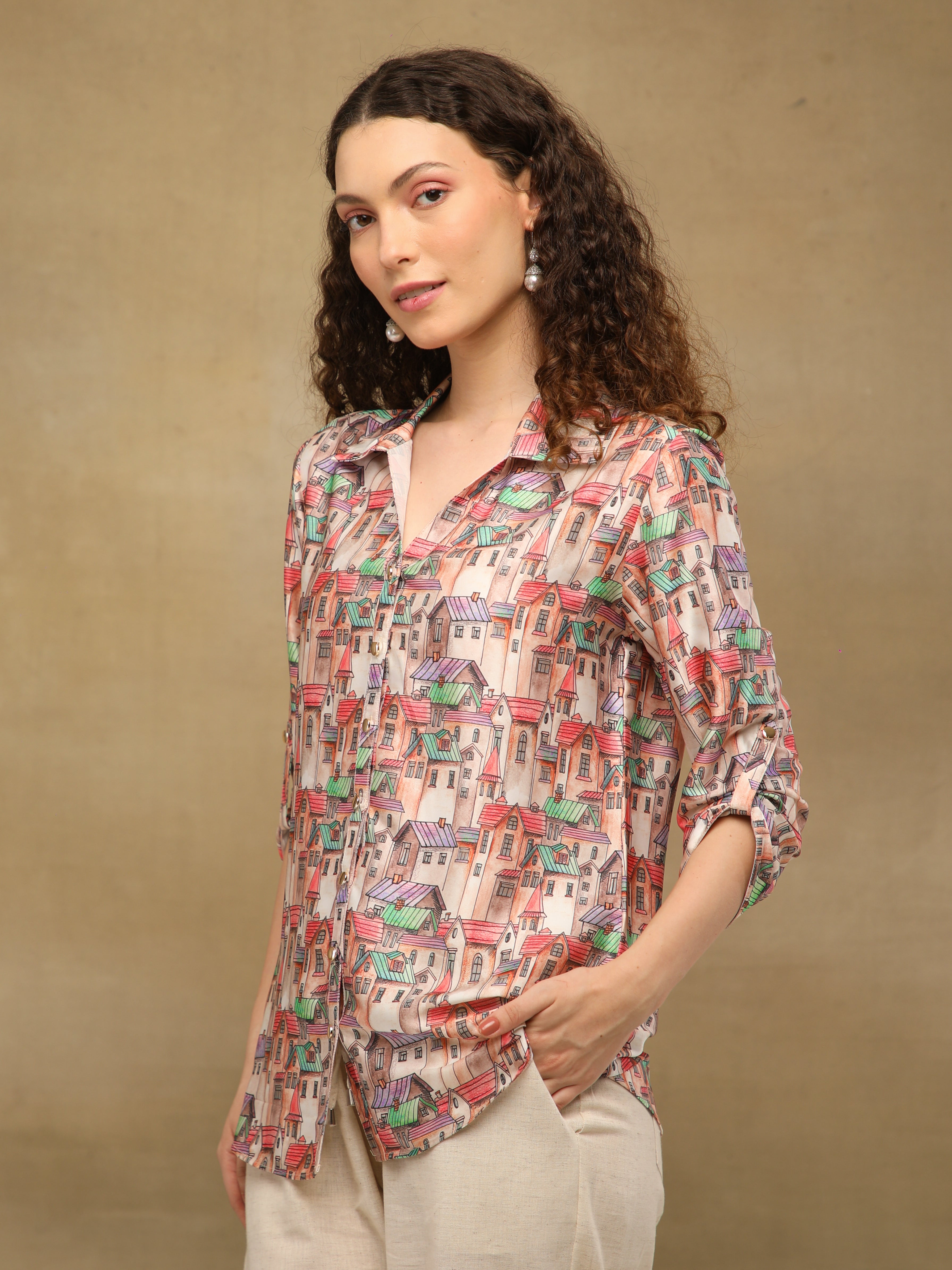 Cityscape Coral Satin Shirt