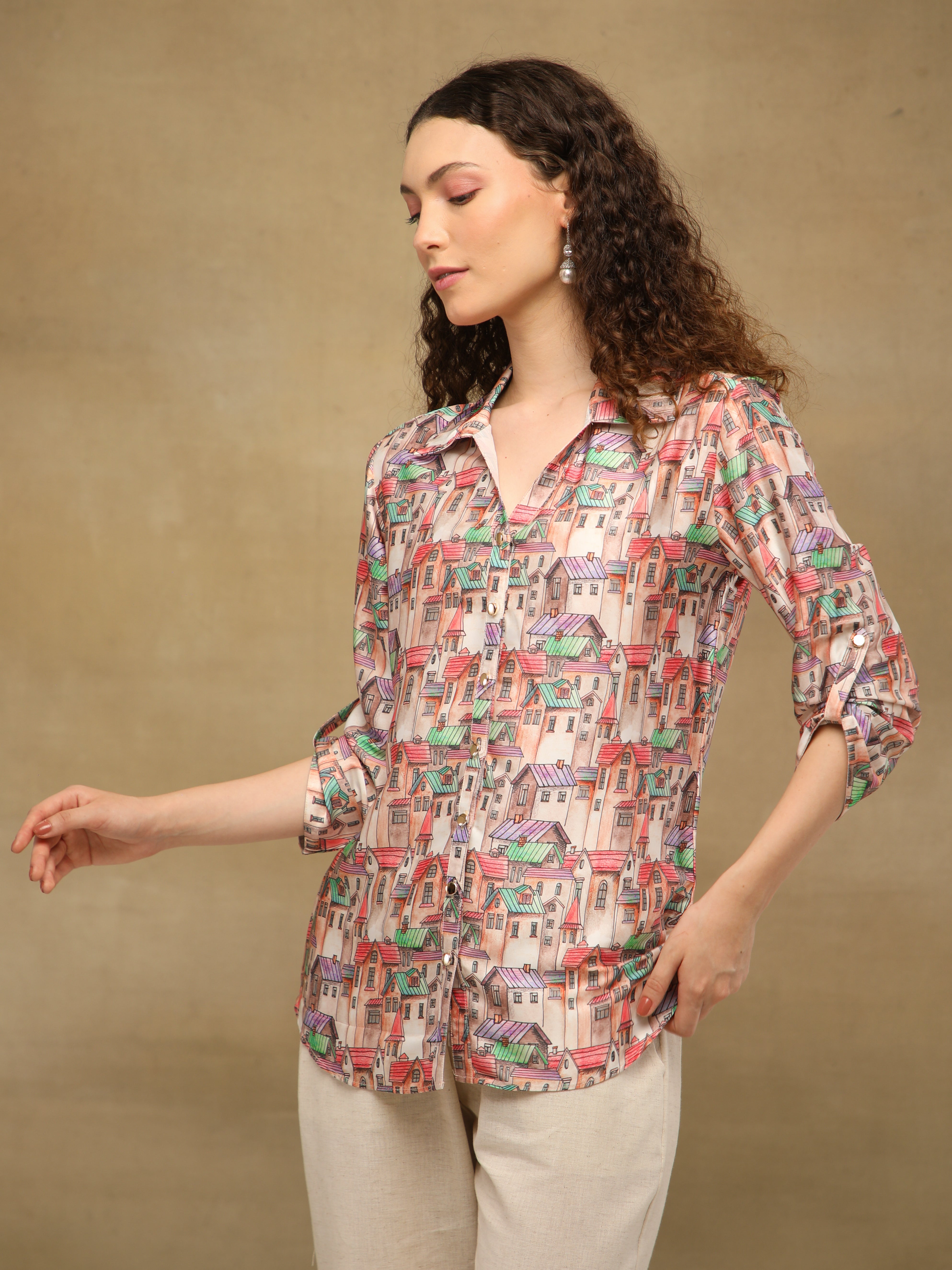 Cityscape Coral Satin Shirt