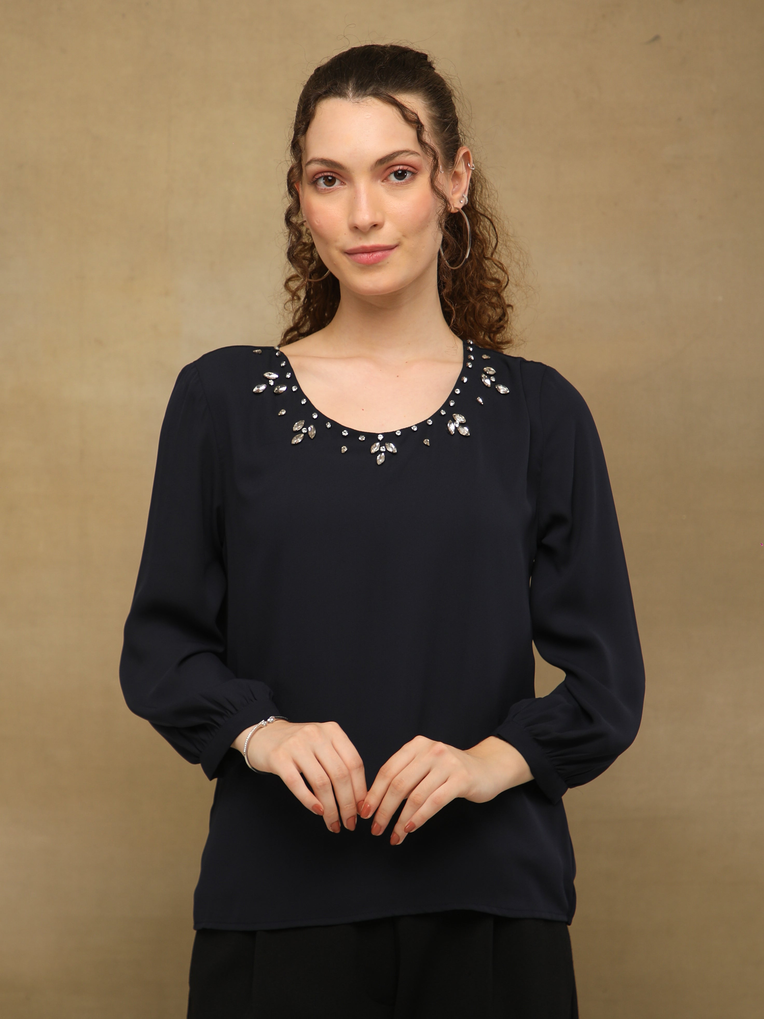 Crystal Curve Dark Navy Top