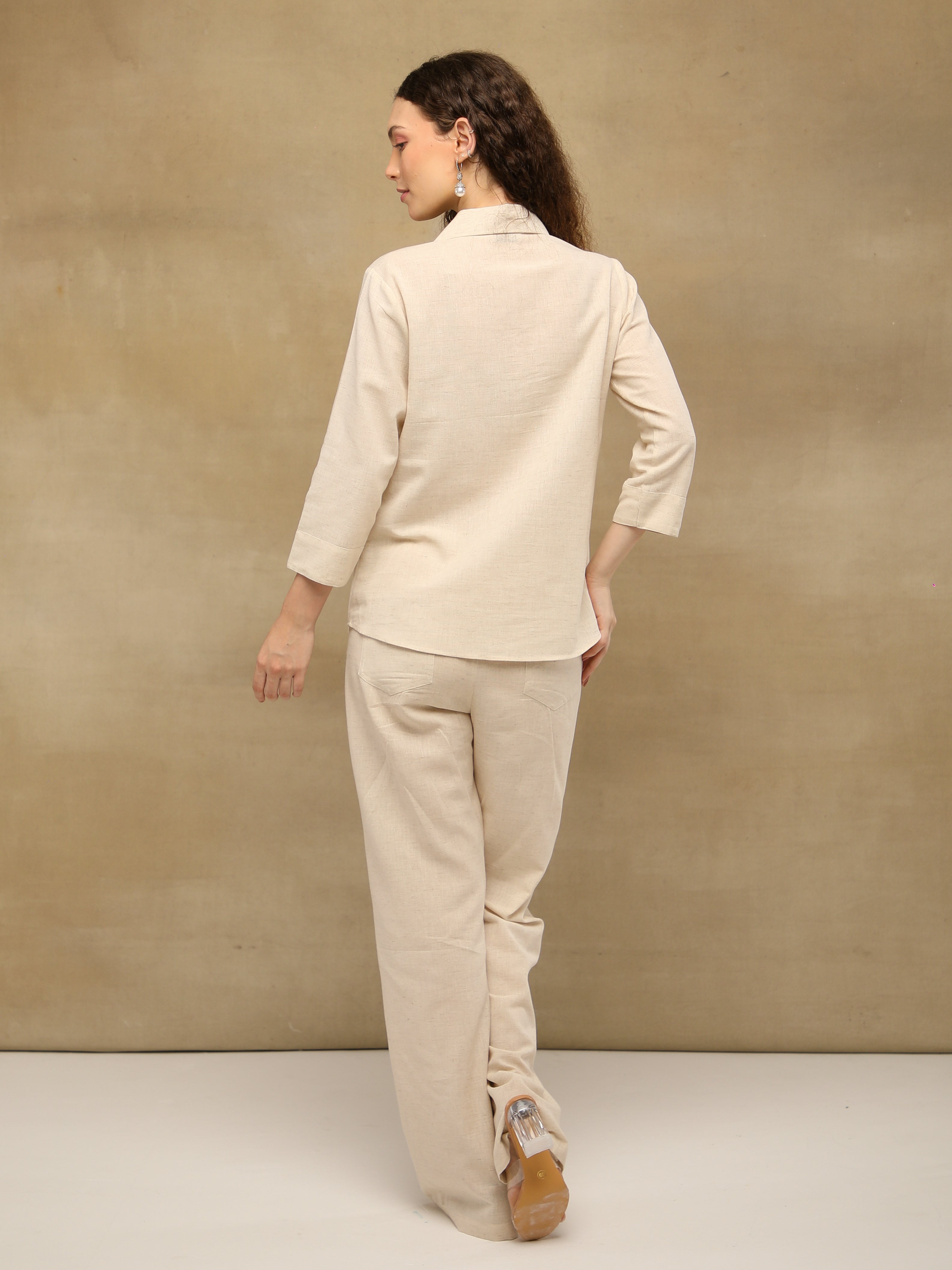 Beige Drawstring Linen Pants