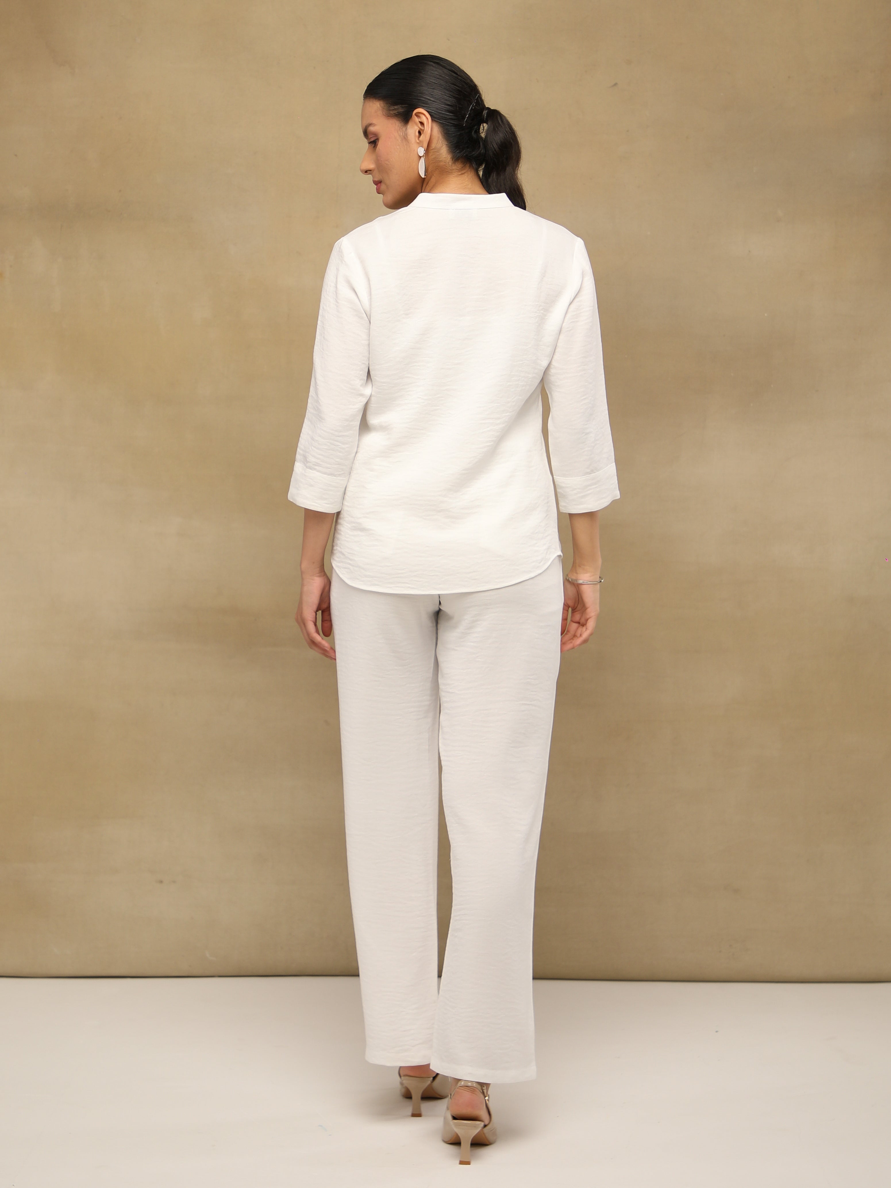 Melange Linen Triple Pintuck White Co-ord Set