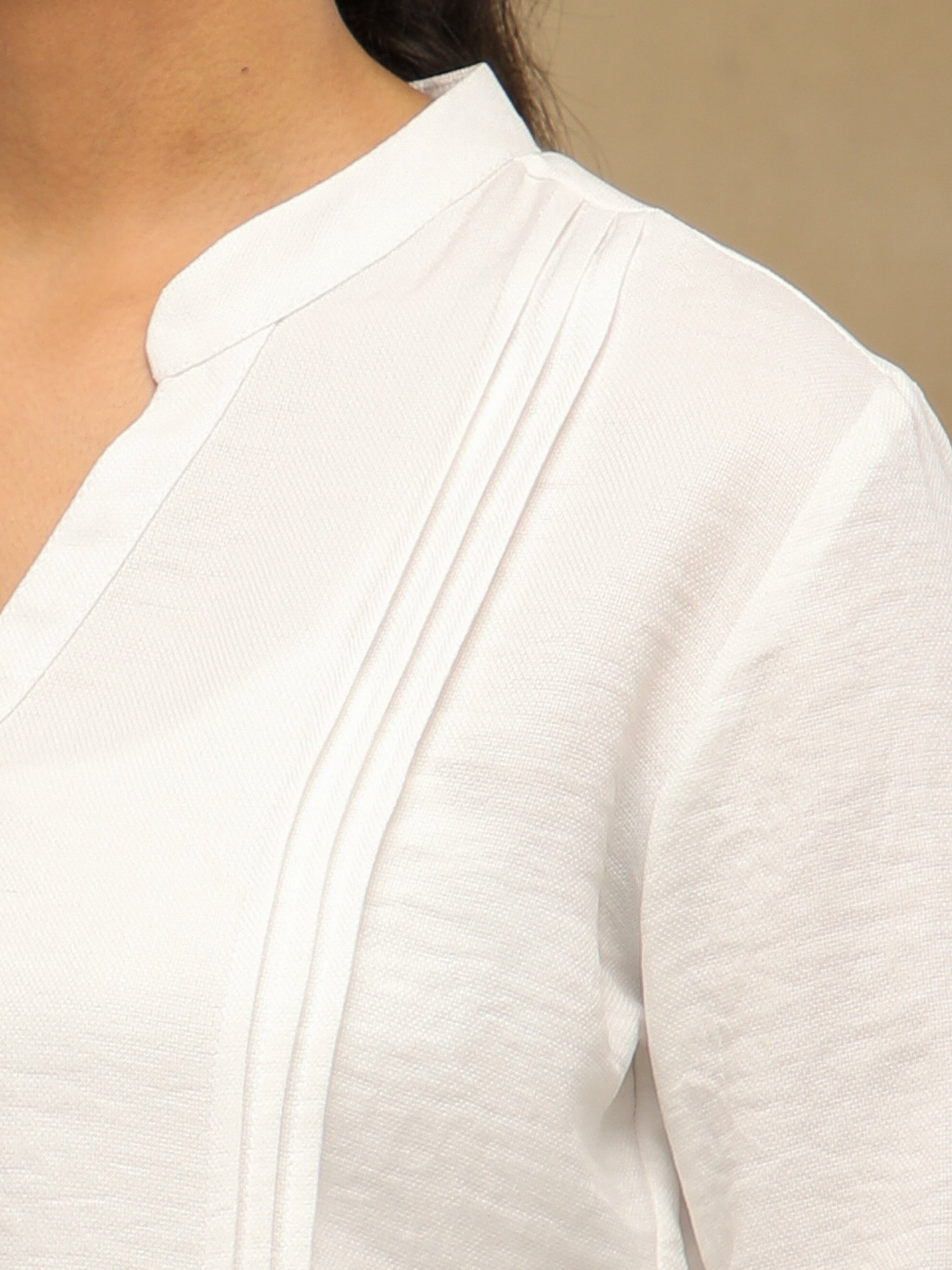 Melange Linen Triple Pintuck White Shirt