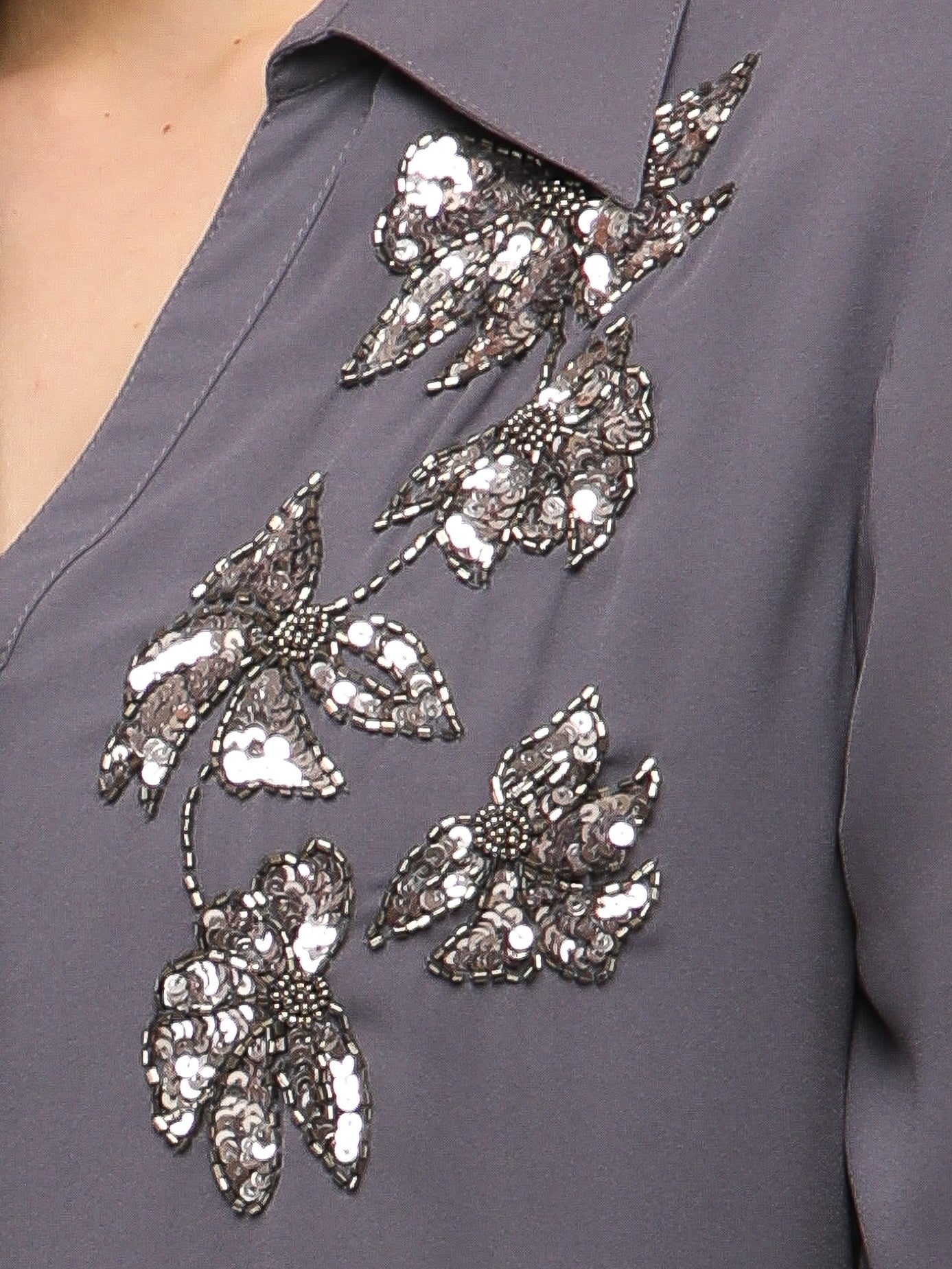 Butterfly Sequins Grey Shirt