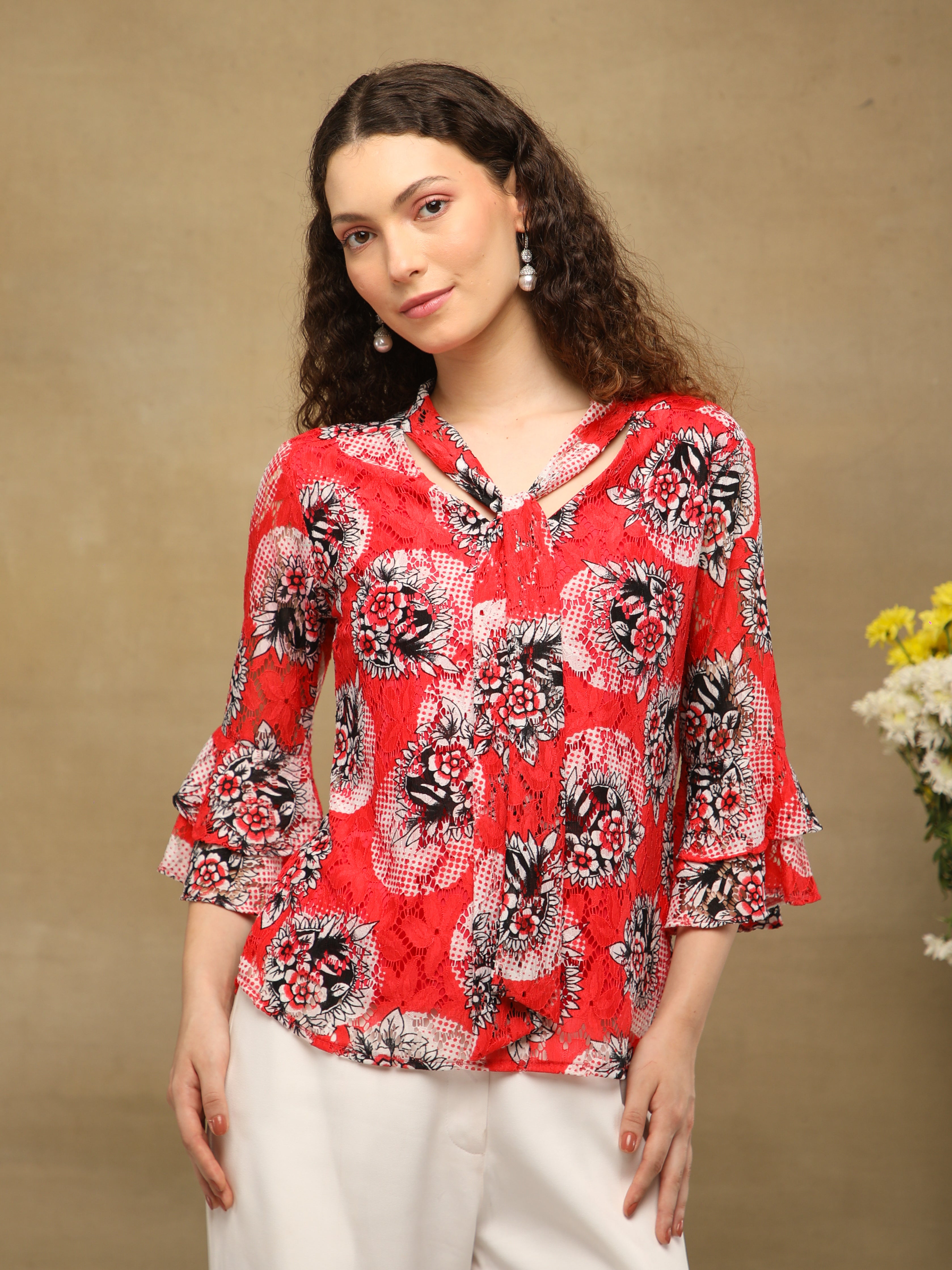 Crimson Net Front Tie Top
