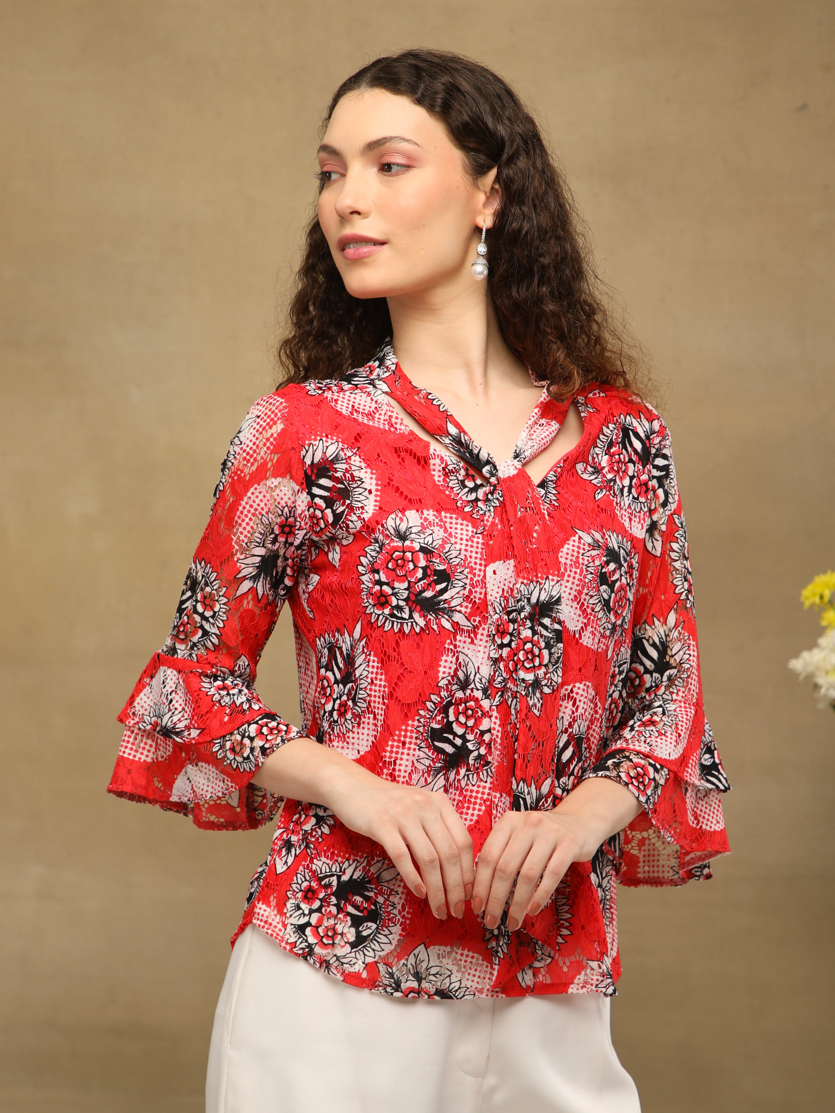 Crimson Net Front Tie Top