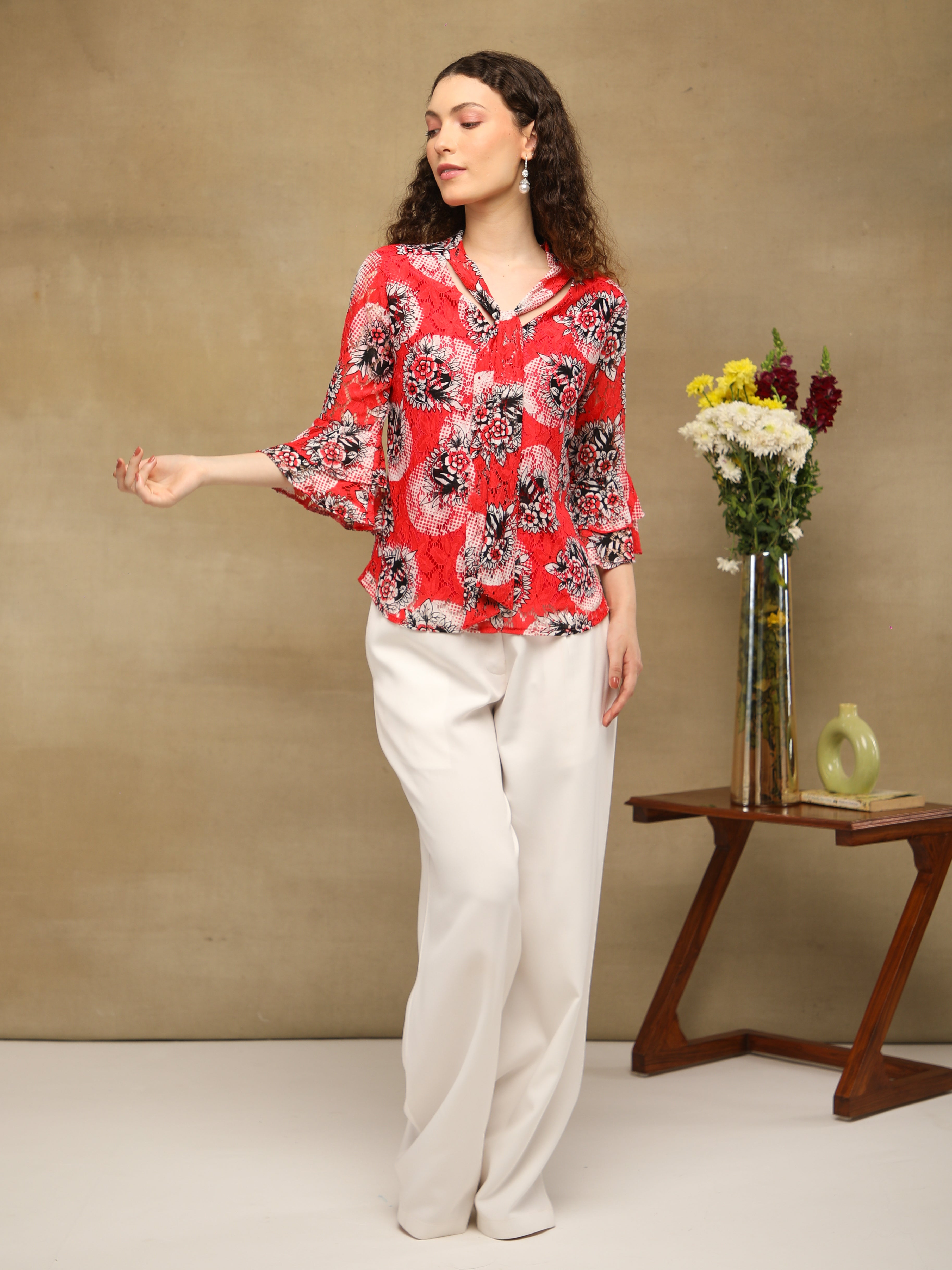 Crimson Net Front Tie Top