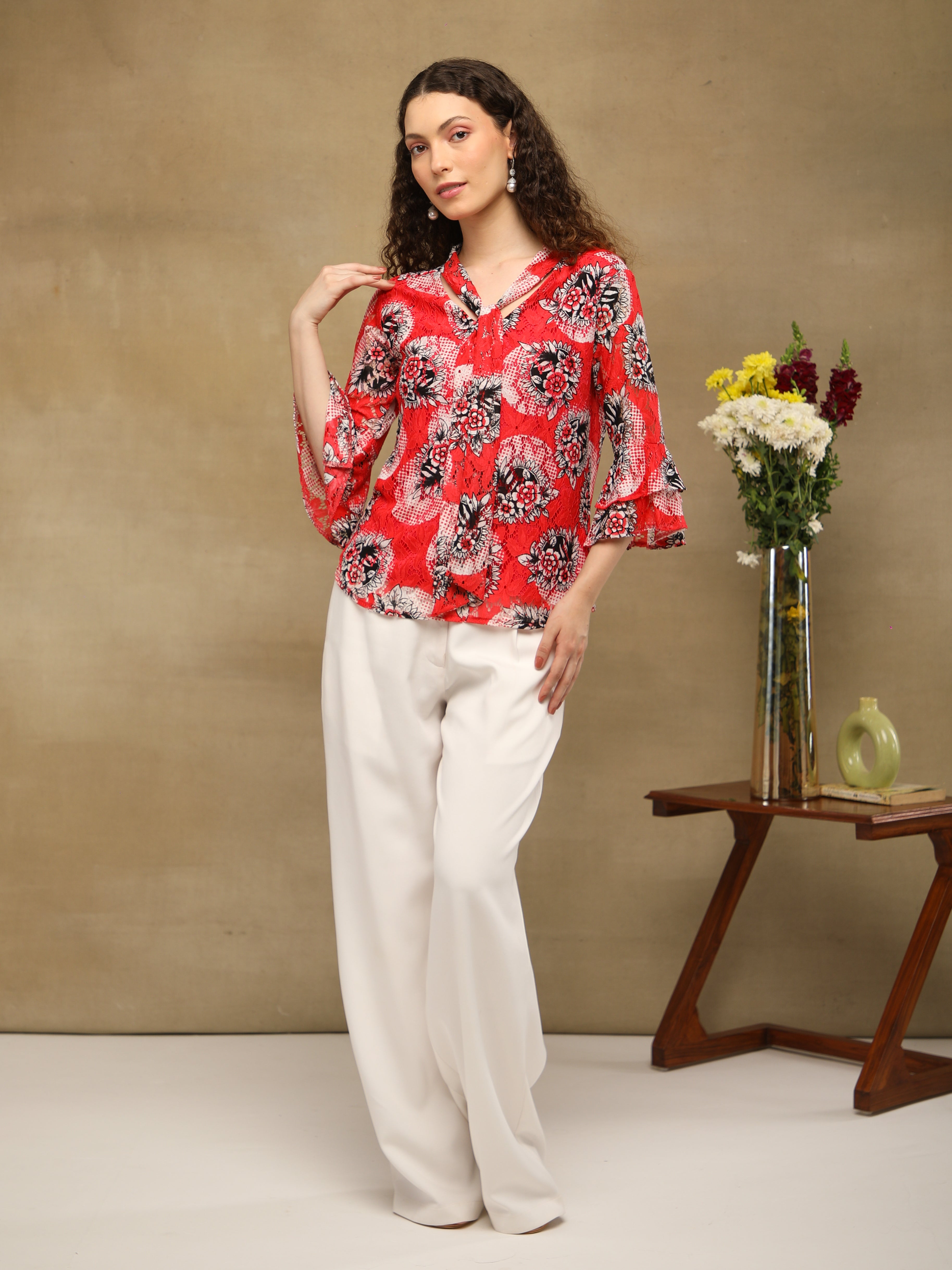 Crimson Net Front Tie Top