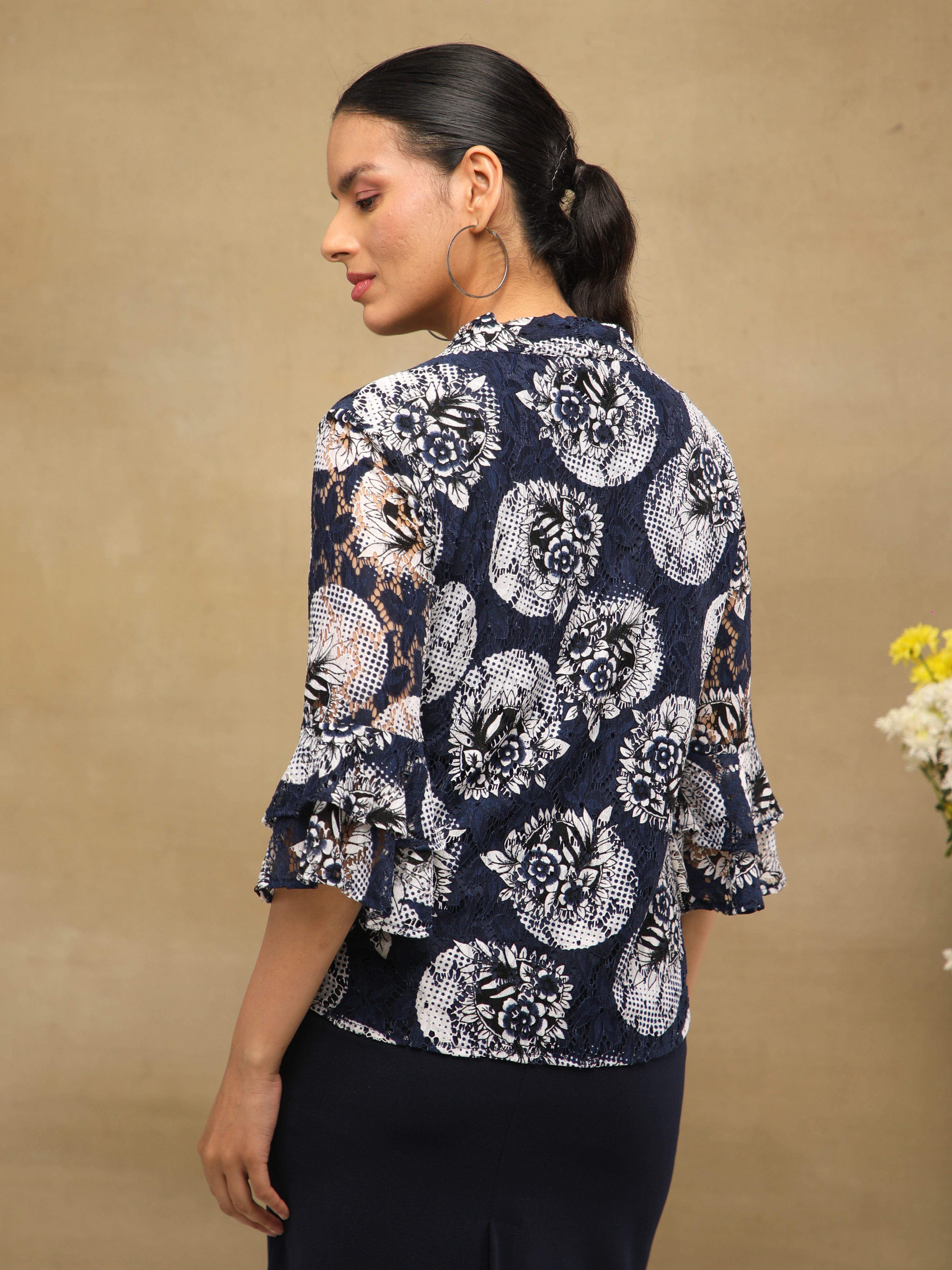 Navy Net Front Tie Top