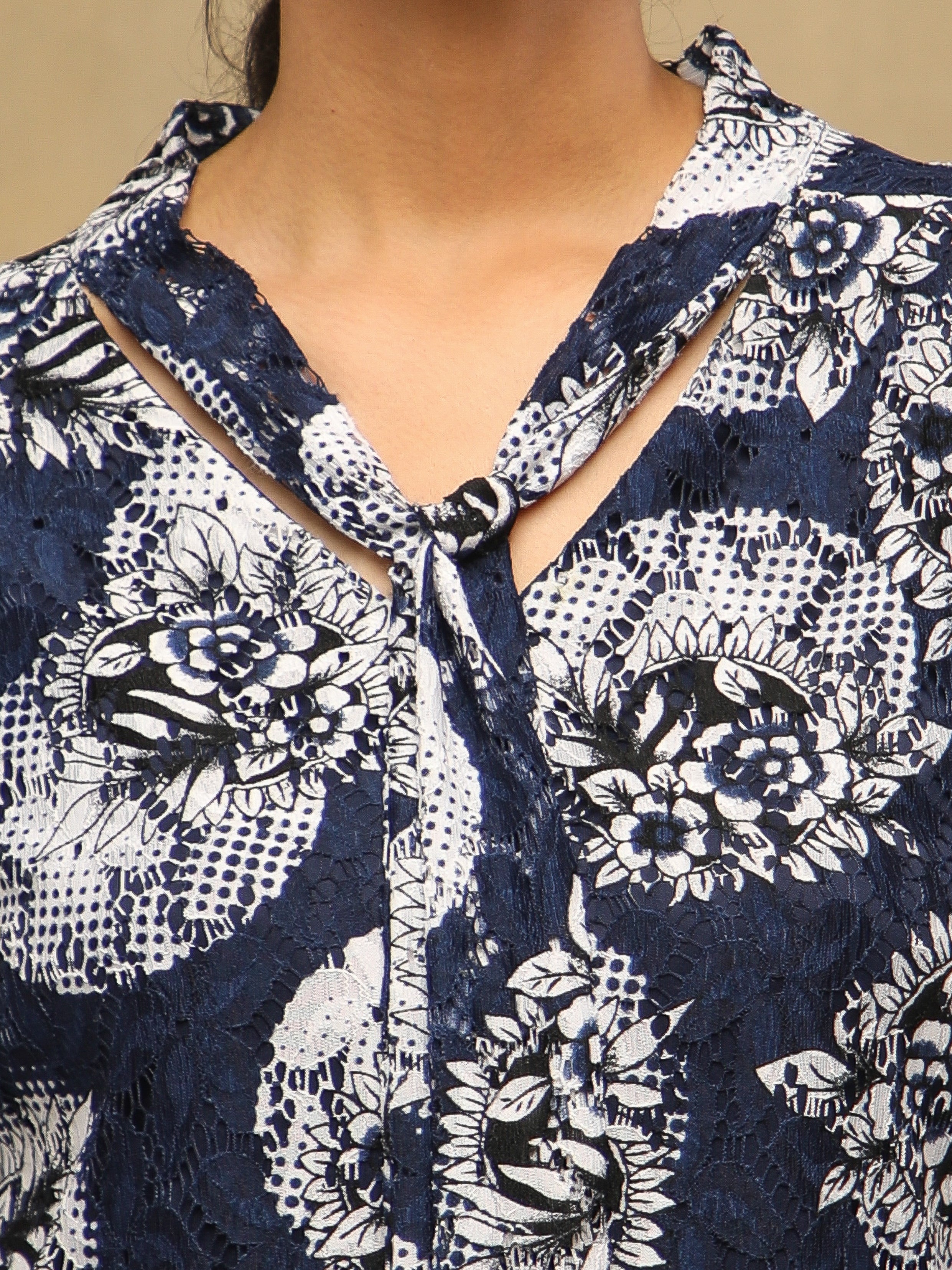 Navy Net Front Tie Top