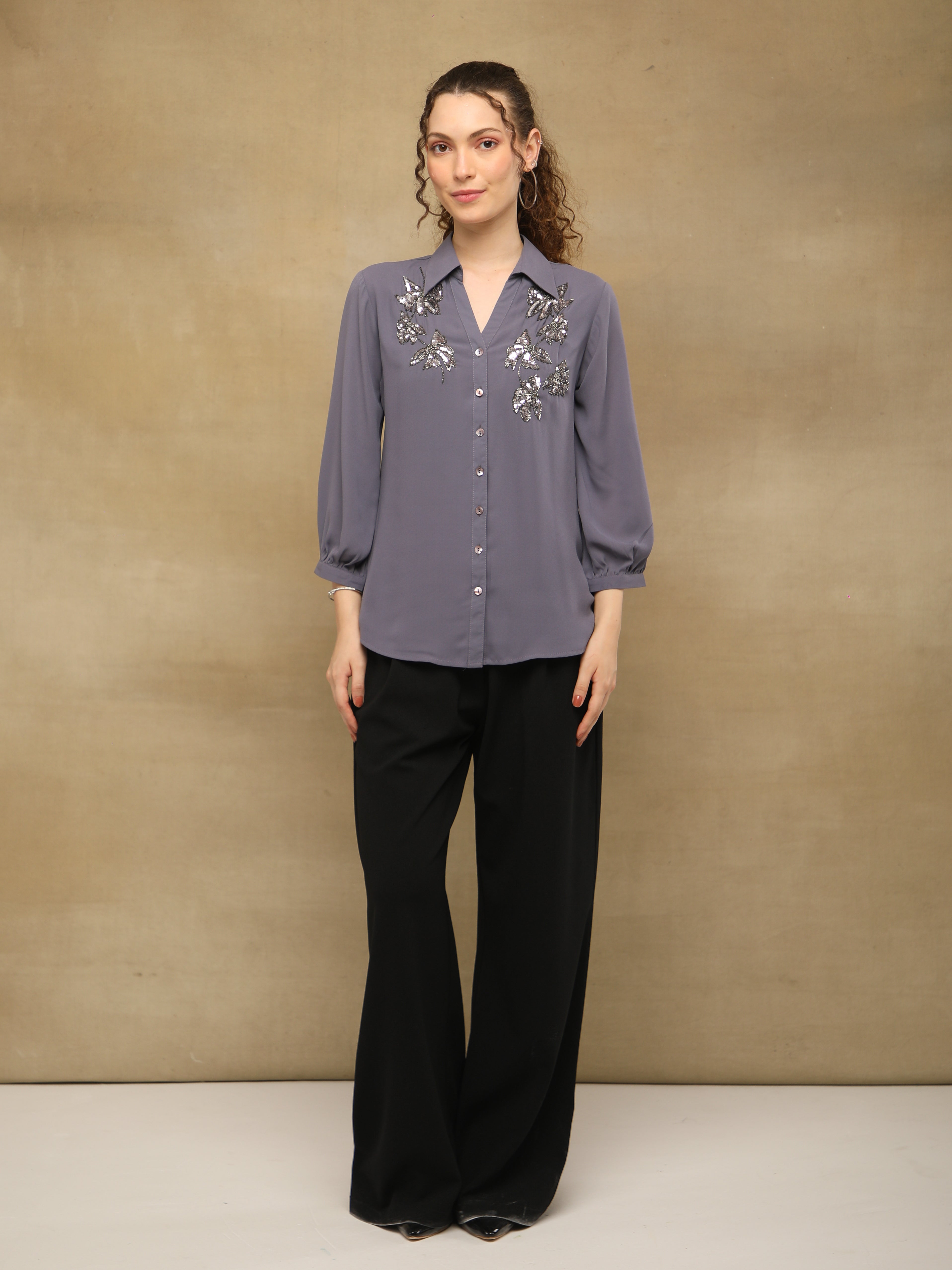 Butterfly Sequins Grey Shirt