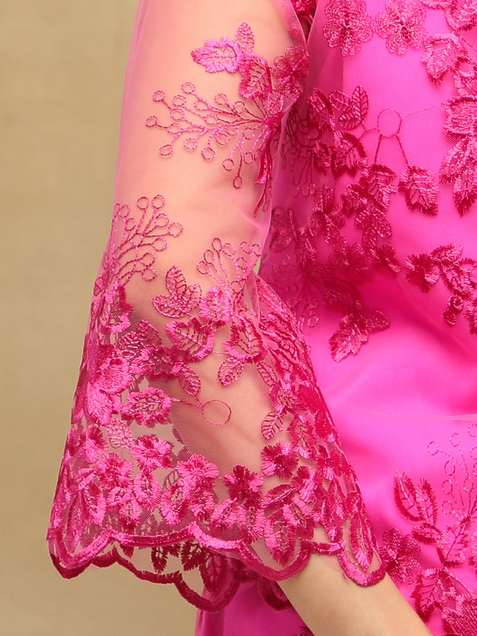 Rosé Bloom Embroidered Sheer Top